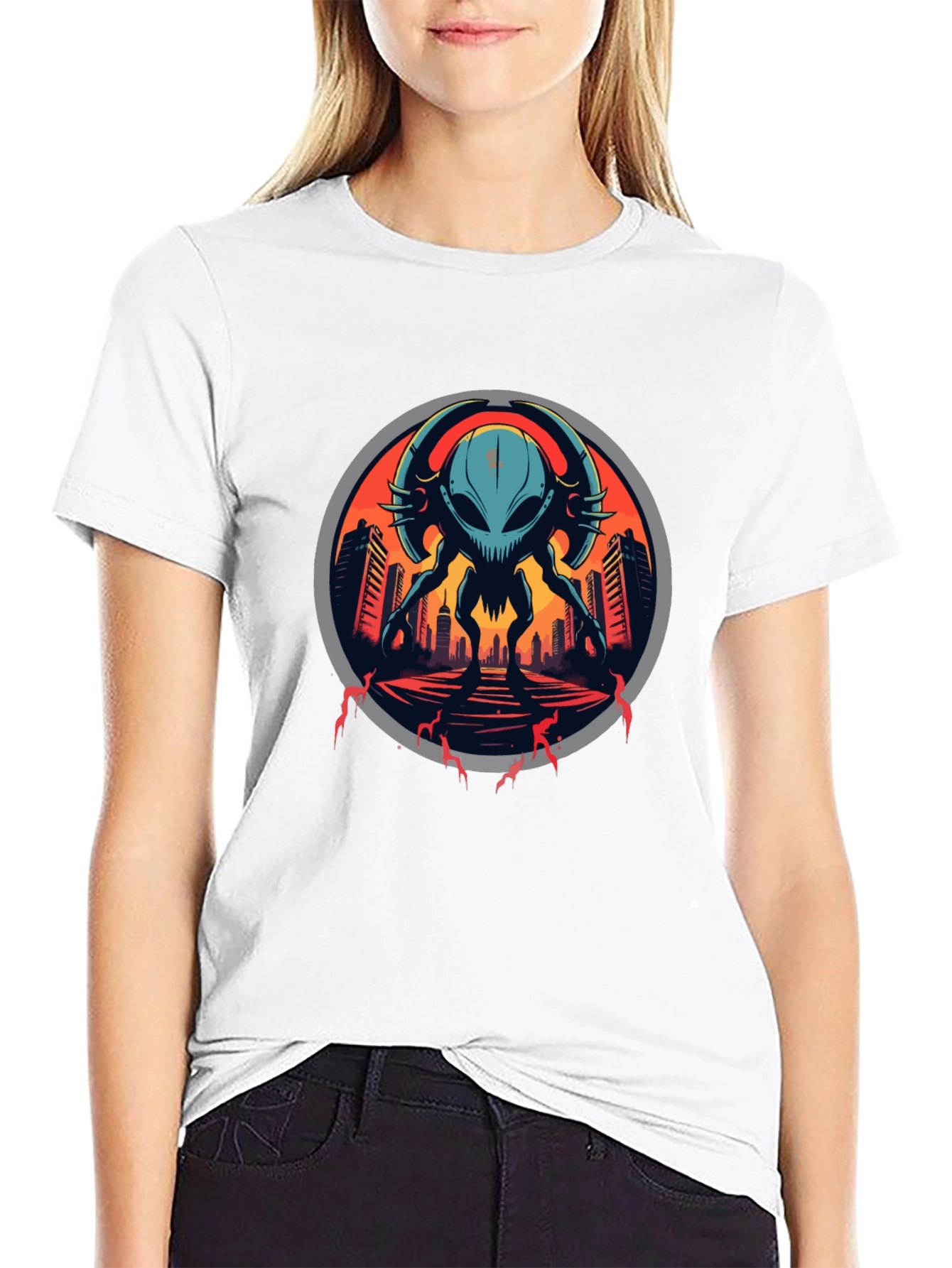Black Sci-Fi Alien Invasion Graphic T-Shirt view 9