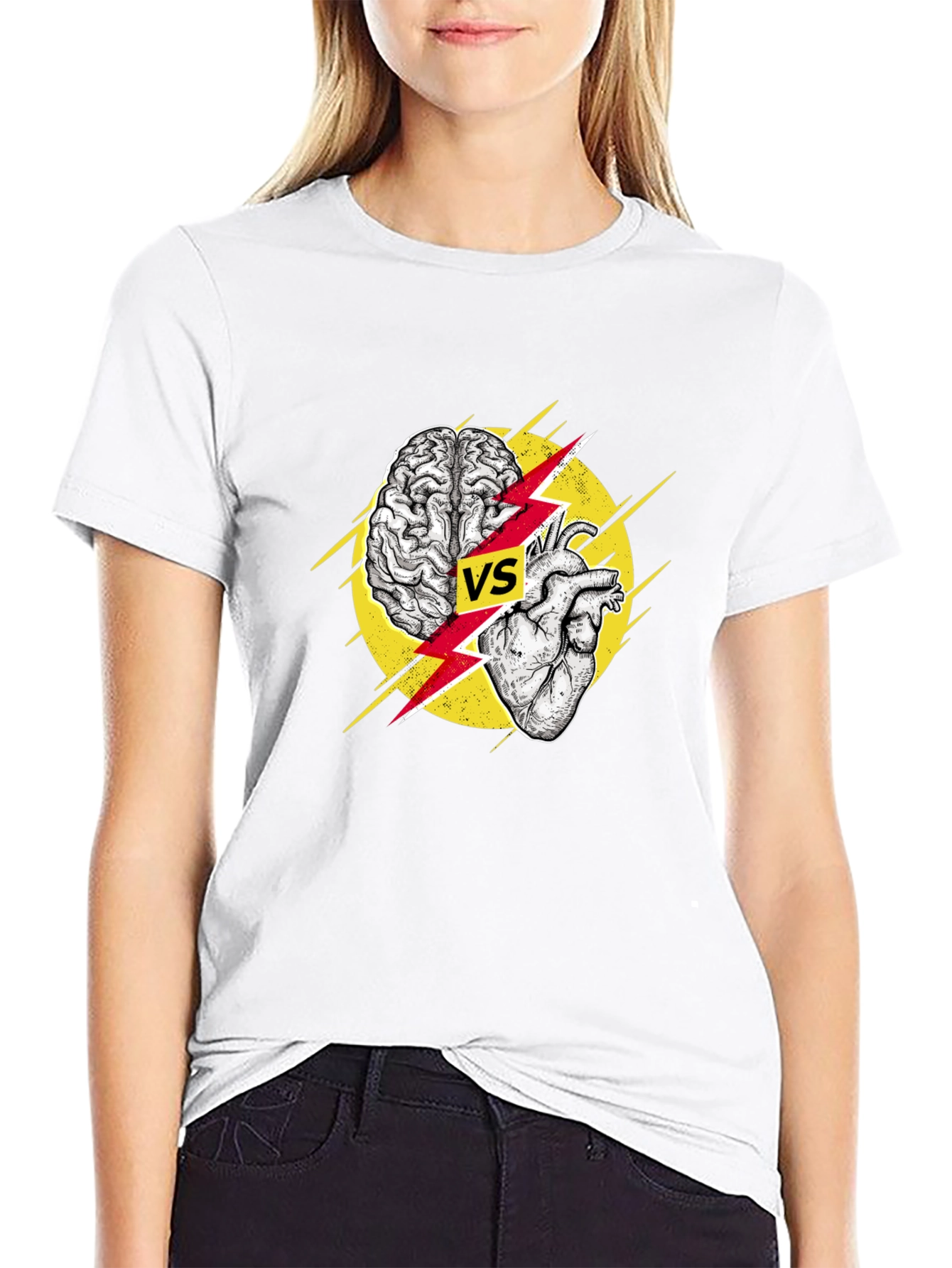Black Brain vs Heart Graphic T-Shirt - Logic Meets Passion view 9
