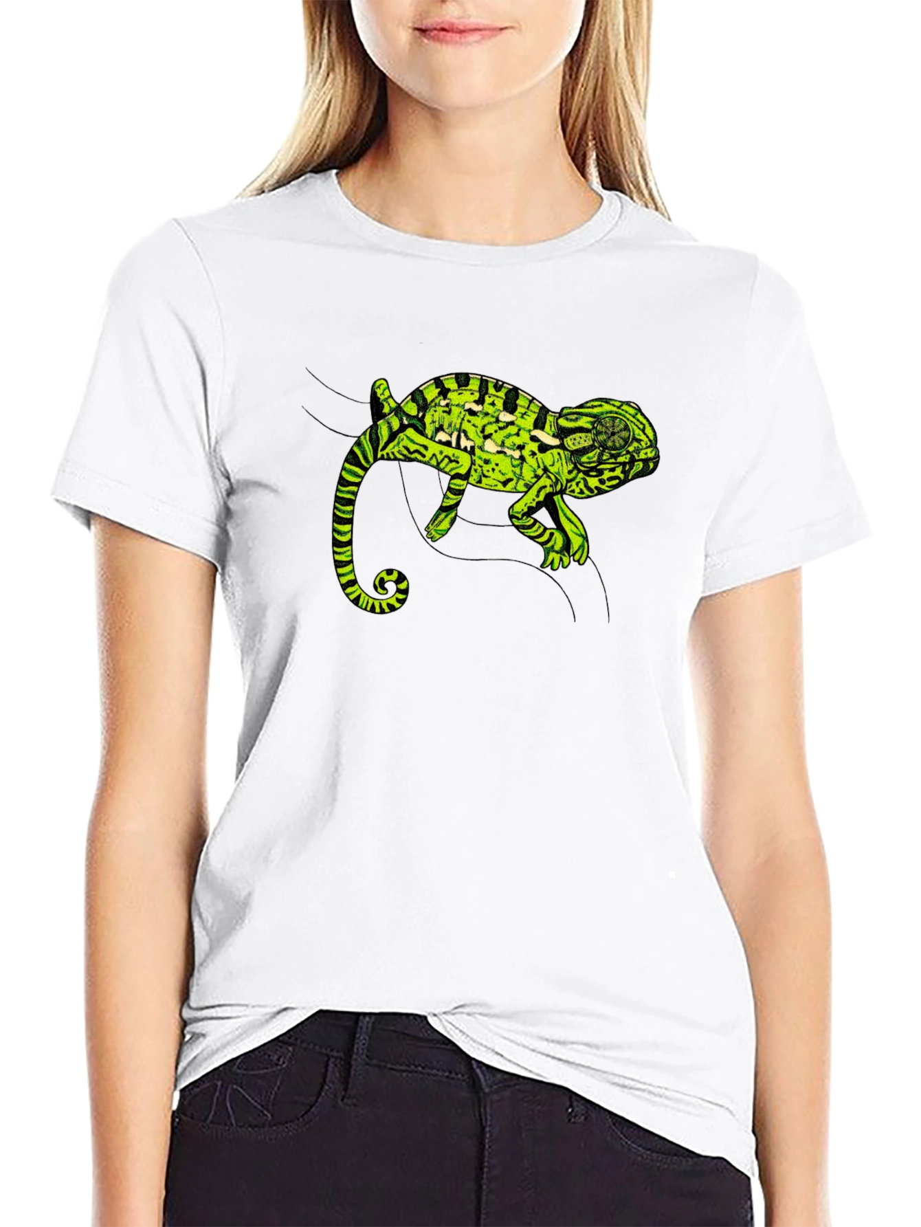 Black Black T-Shirt with Green Chameleon Graphic view 9
