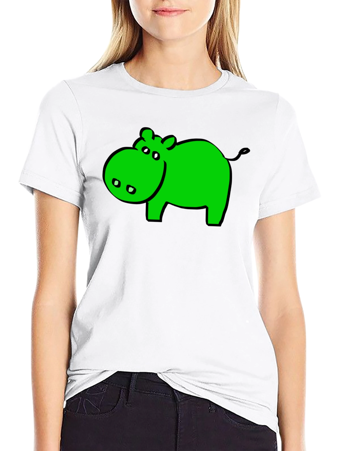 Black Green Hippo Graphic Black T-Shirt - Casual Wear view 9