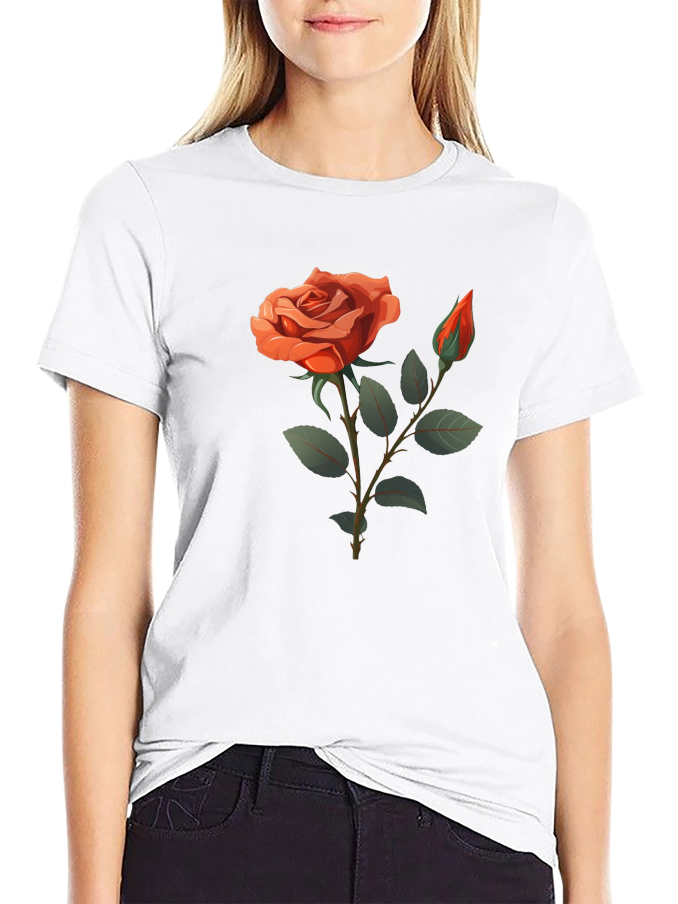 Black Rose Graphic T-Shirt - Elegant Floral Design view 9