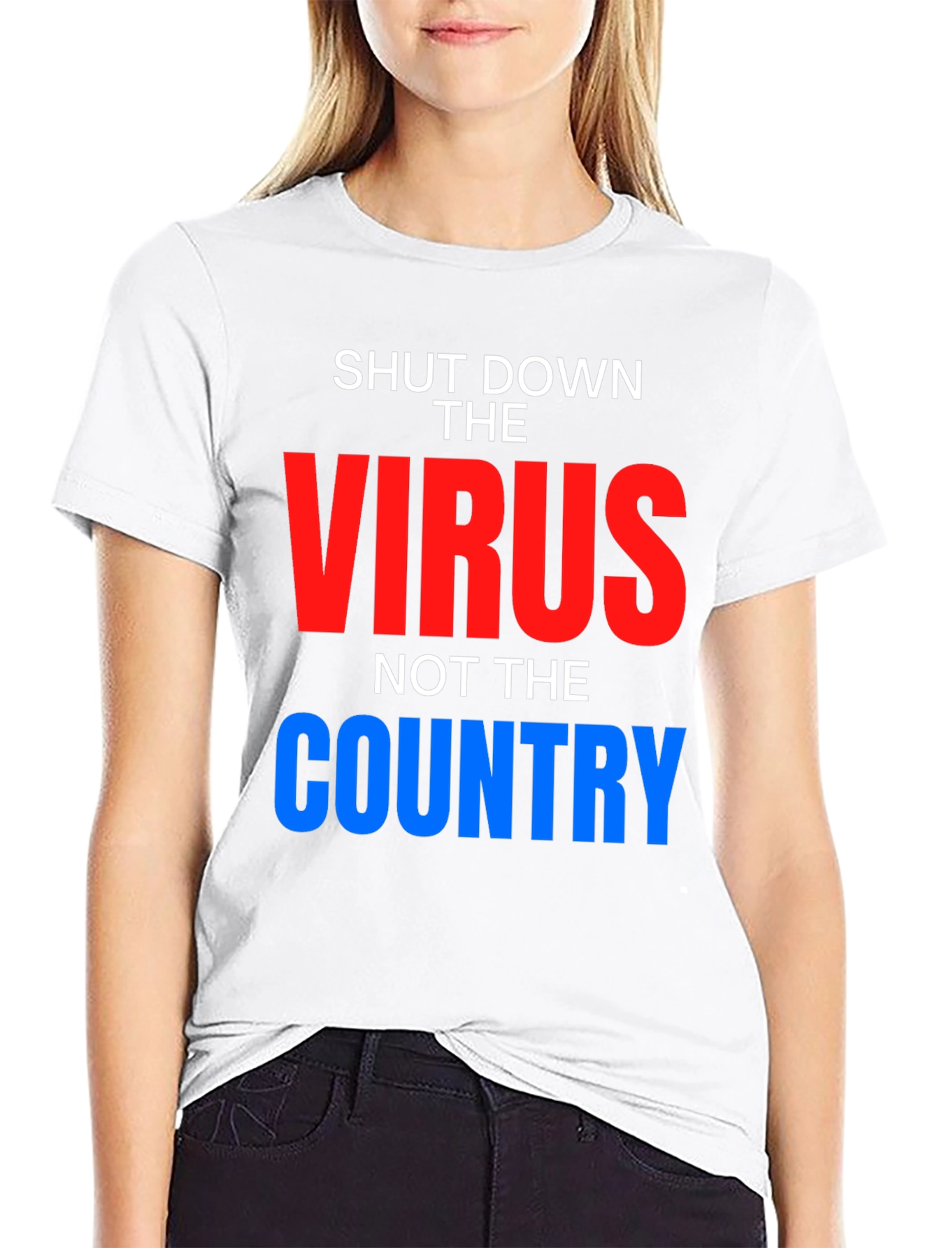Black Shut Down Virus, Not Country T-Shirt view 9