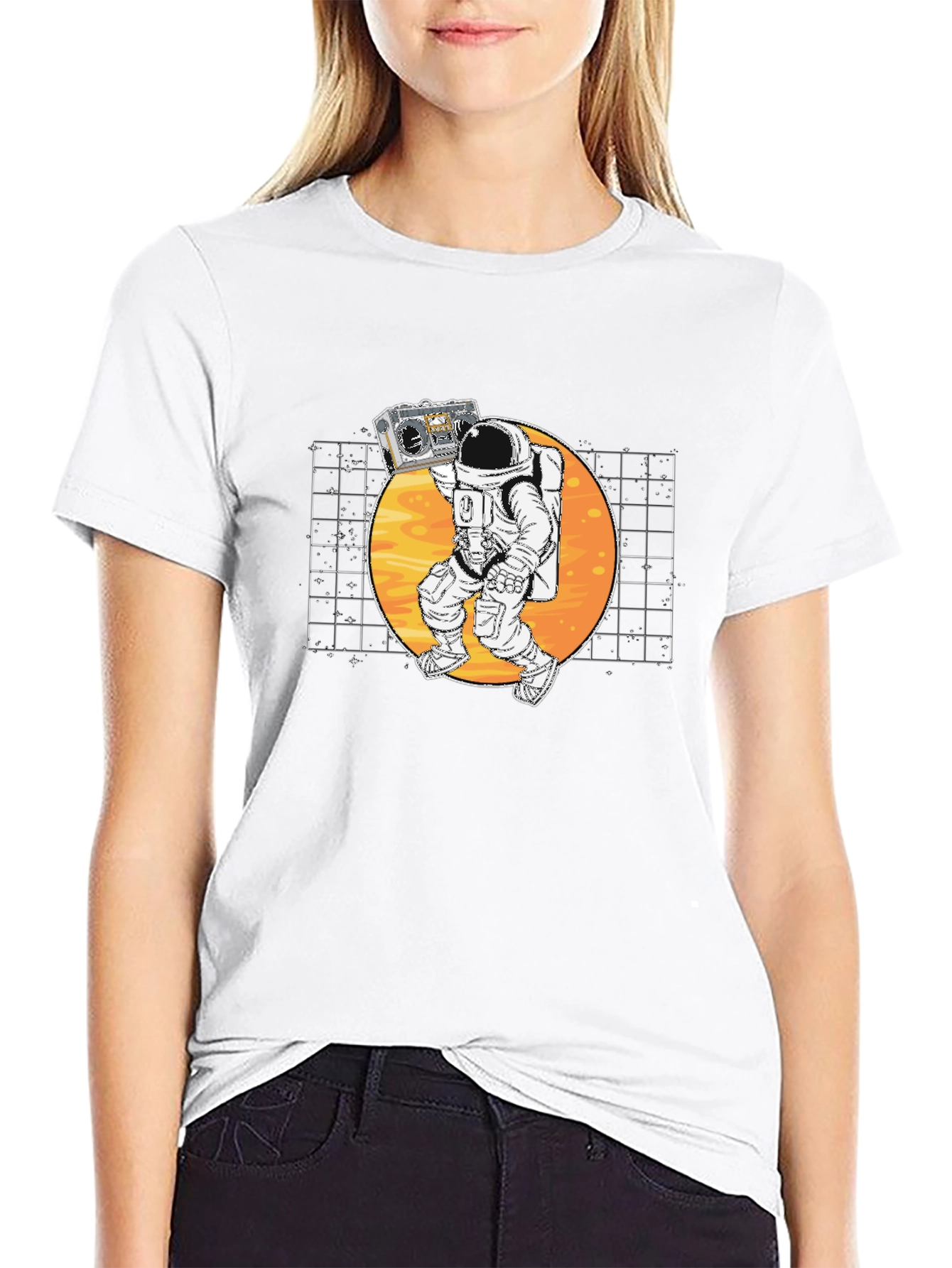 Black Astronaut Boombox Graphic T-Shirt - Retro Space Design view 9