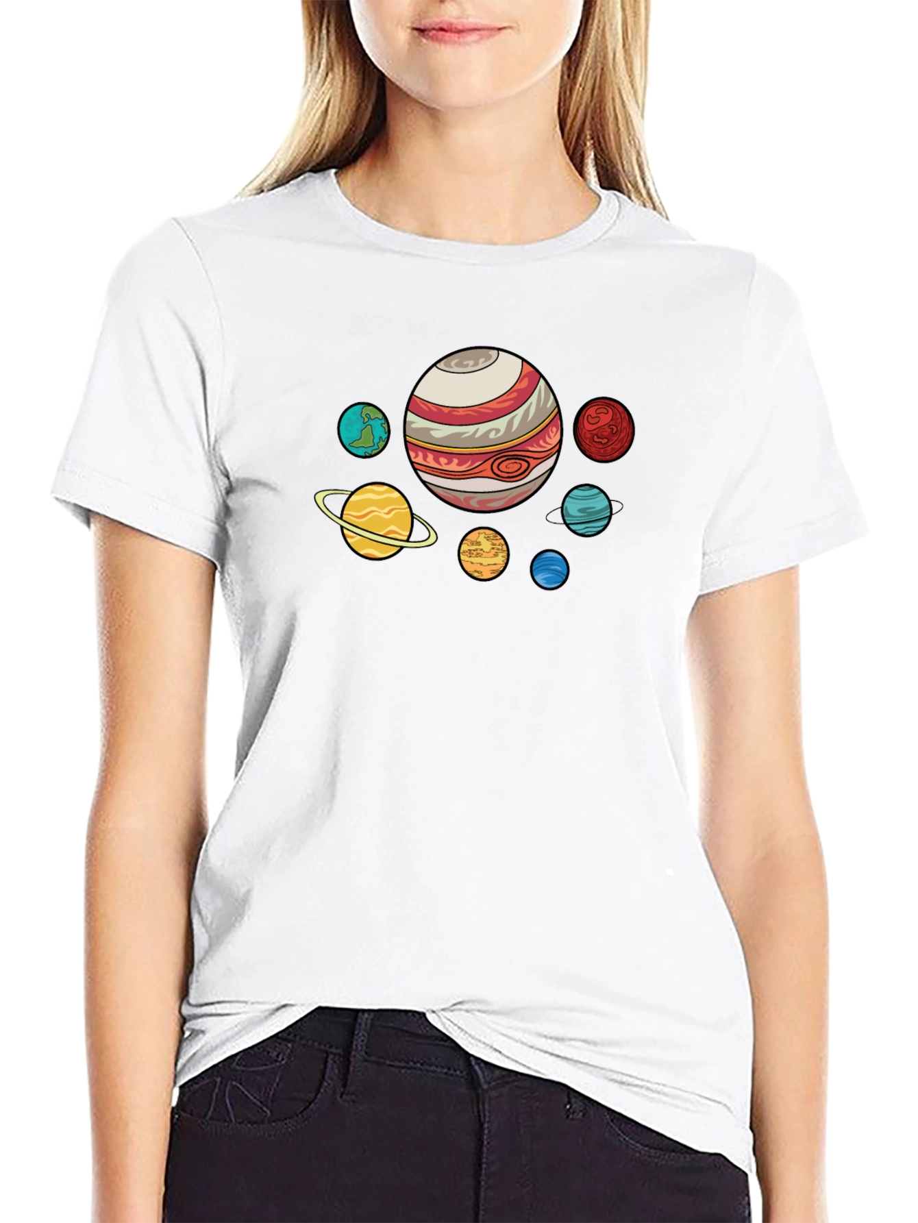Black Planets Graphic Print Black T-Shirt view 9