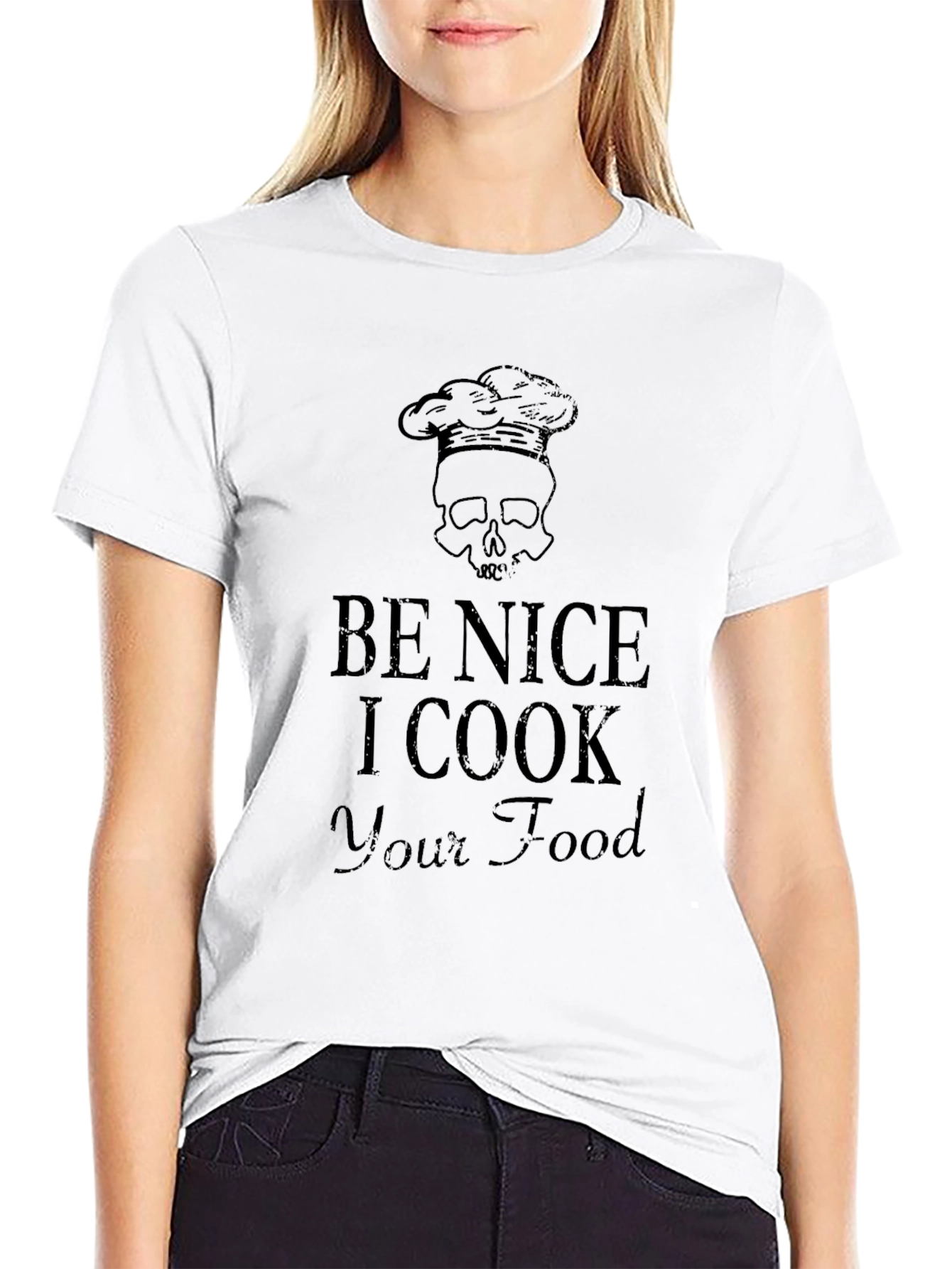 Black Be Nice I Cook Your Food Skull Chef Hat T-Shirt view 9