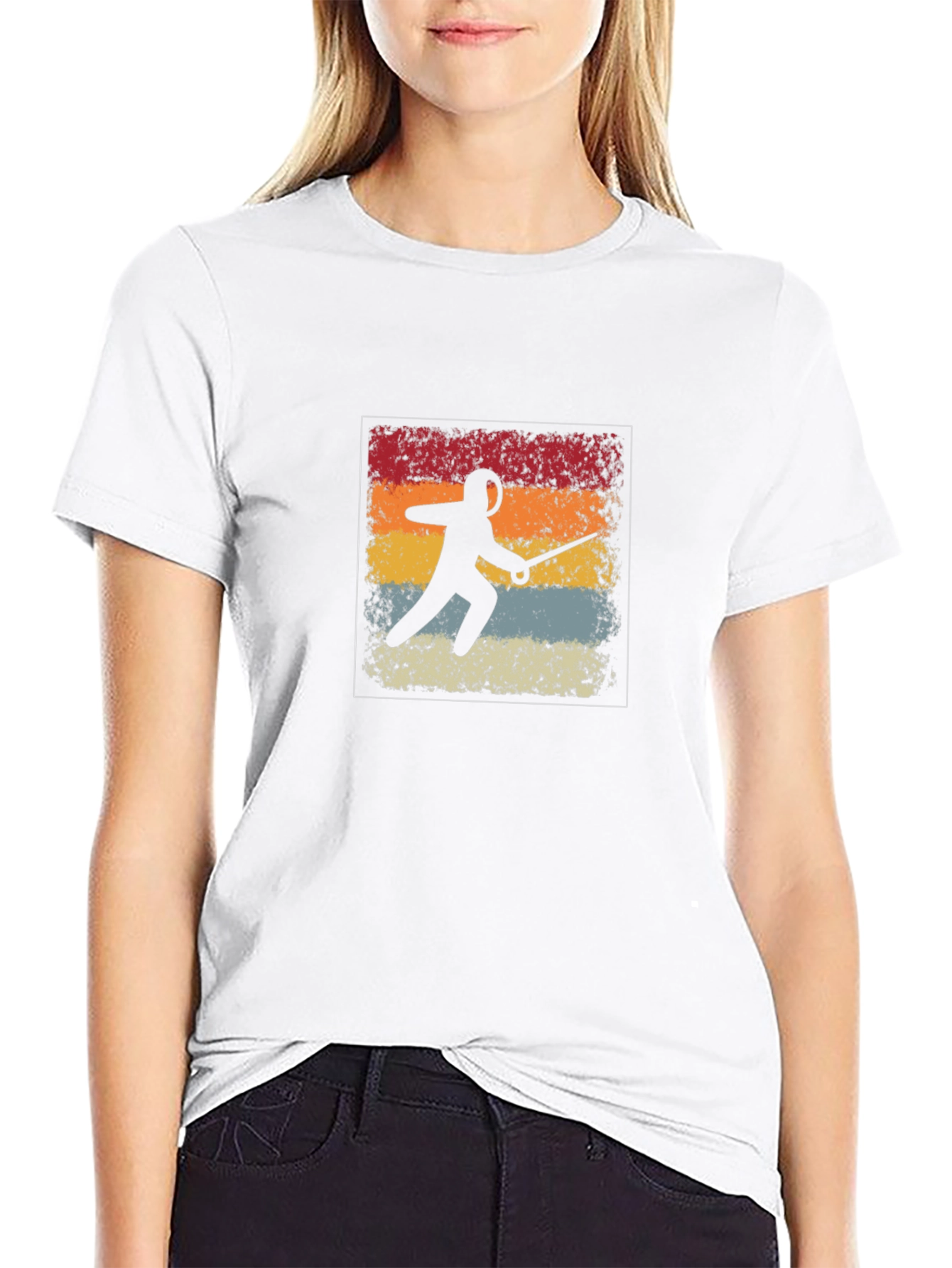 Black Retro Fencing Silhouette Graphic T-Shirt view 9