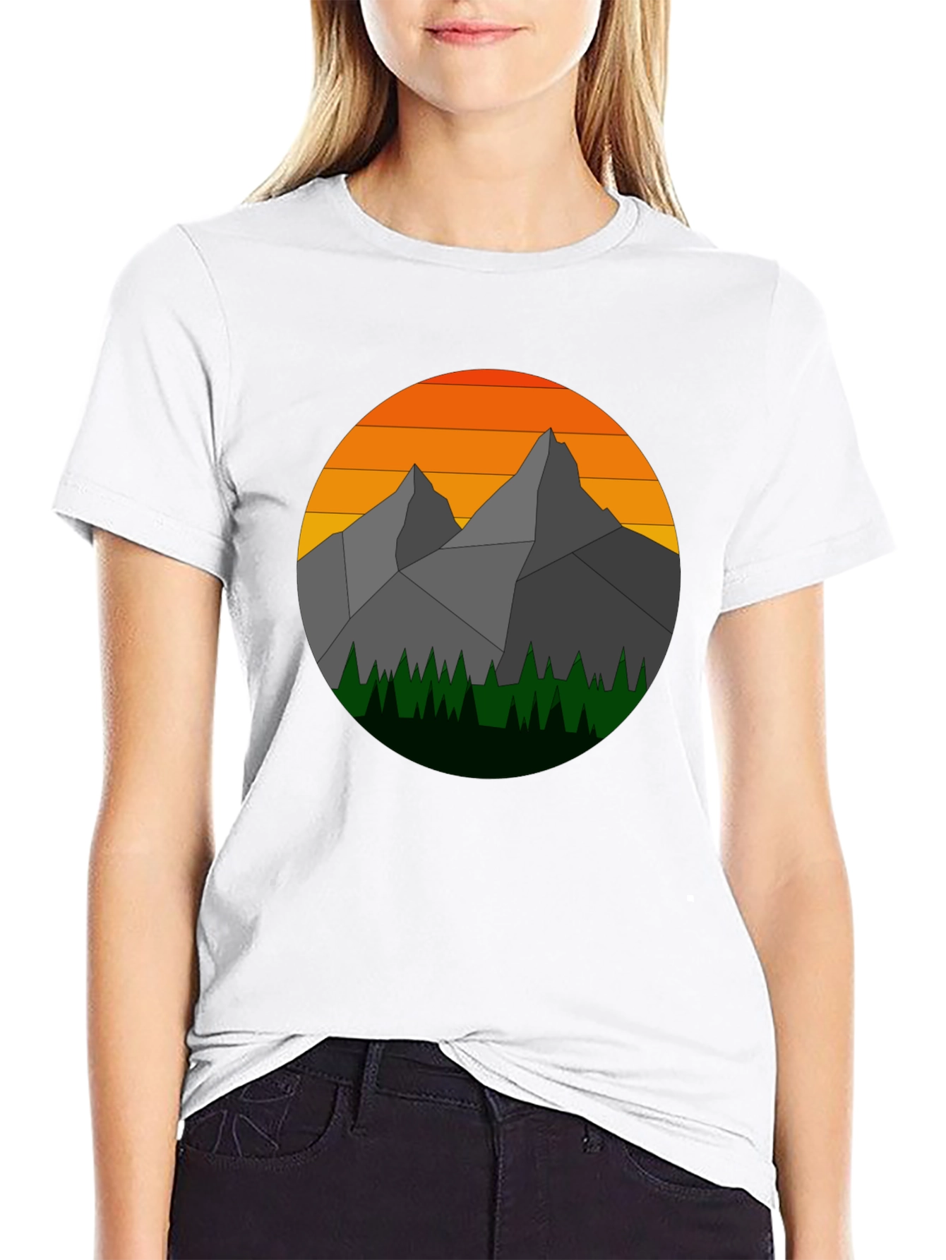 Black Geometric Mountain Sunset Graphic Tee view 9