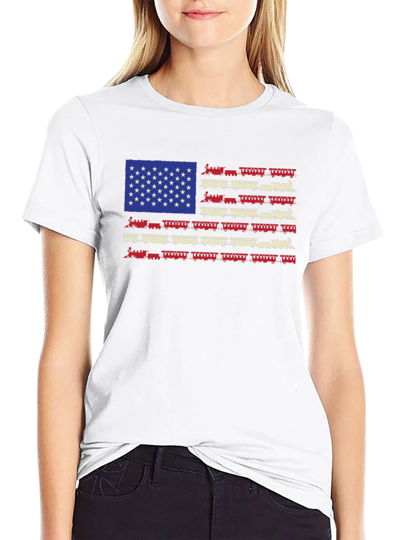 Black American Flag Train Graphic Tee view 9