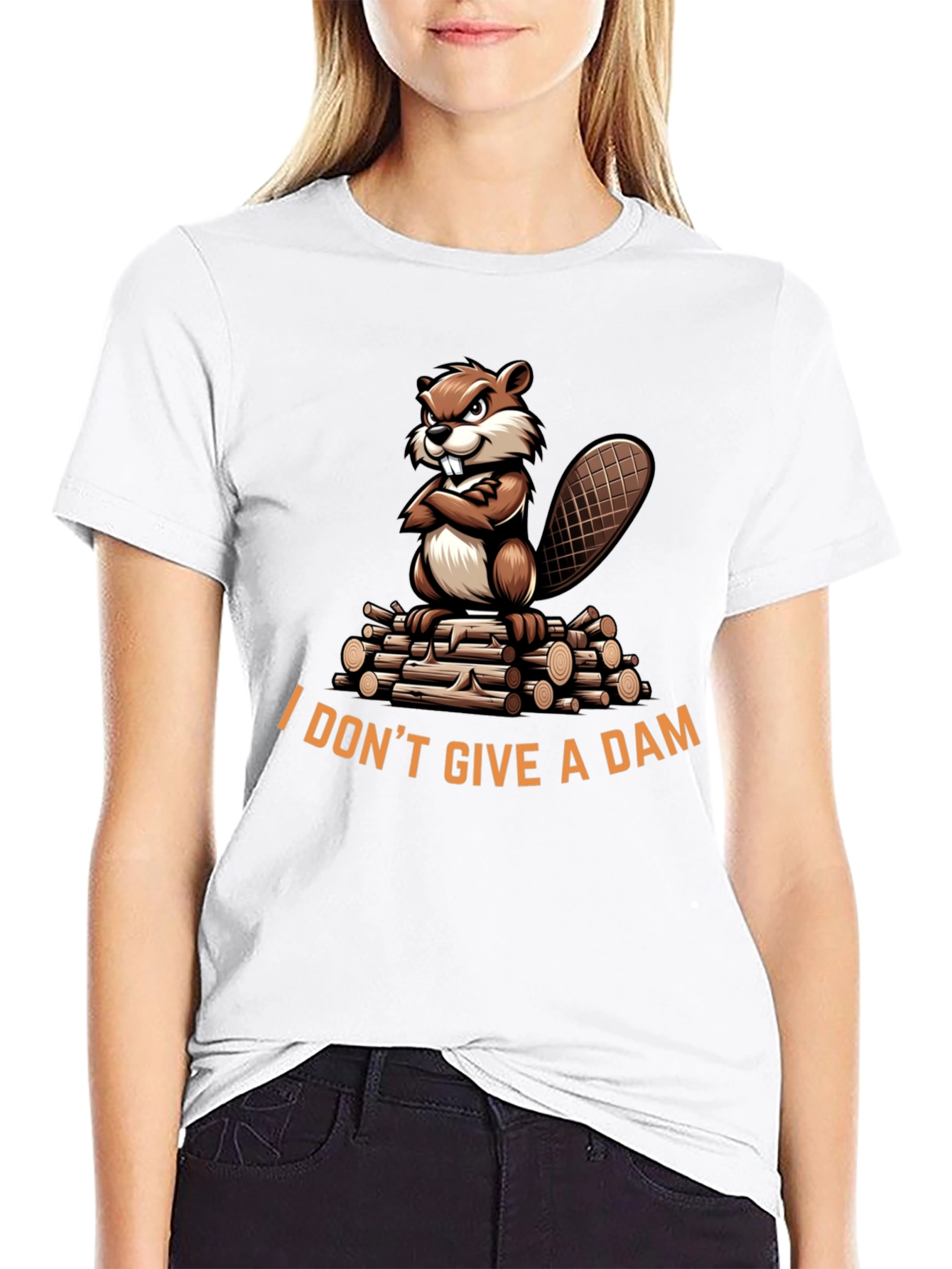 Black I Don't Give a Dam Beaver T-Shirt - Funny Animal Tee view 9