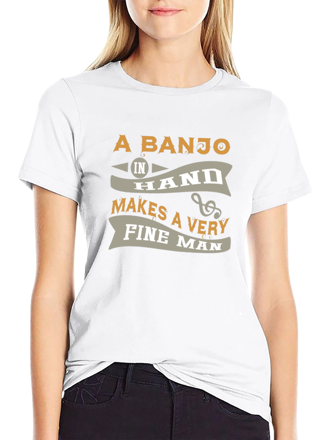 Black Banjo Lover T-Shirt: A Banjo In Hand Makes A Very Fine Man view 9