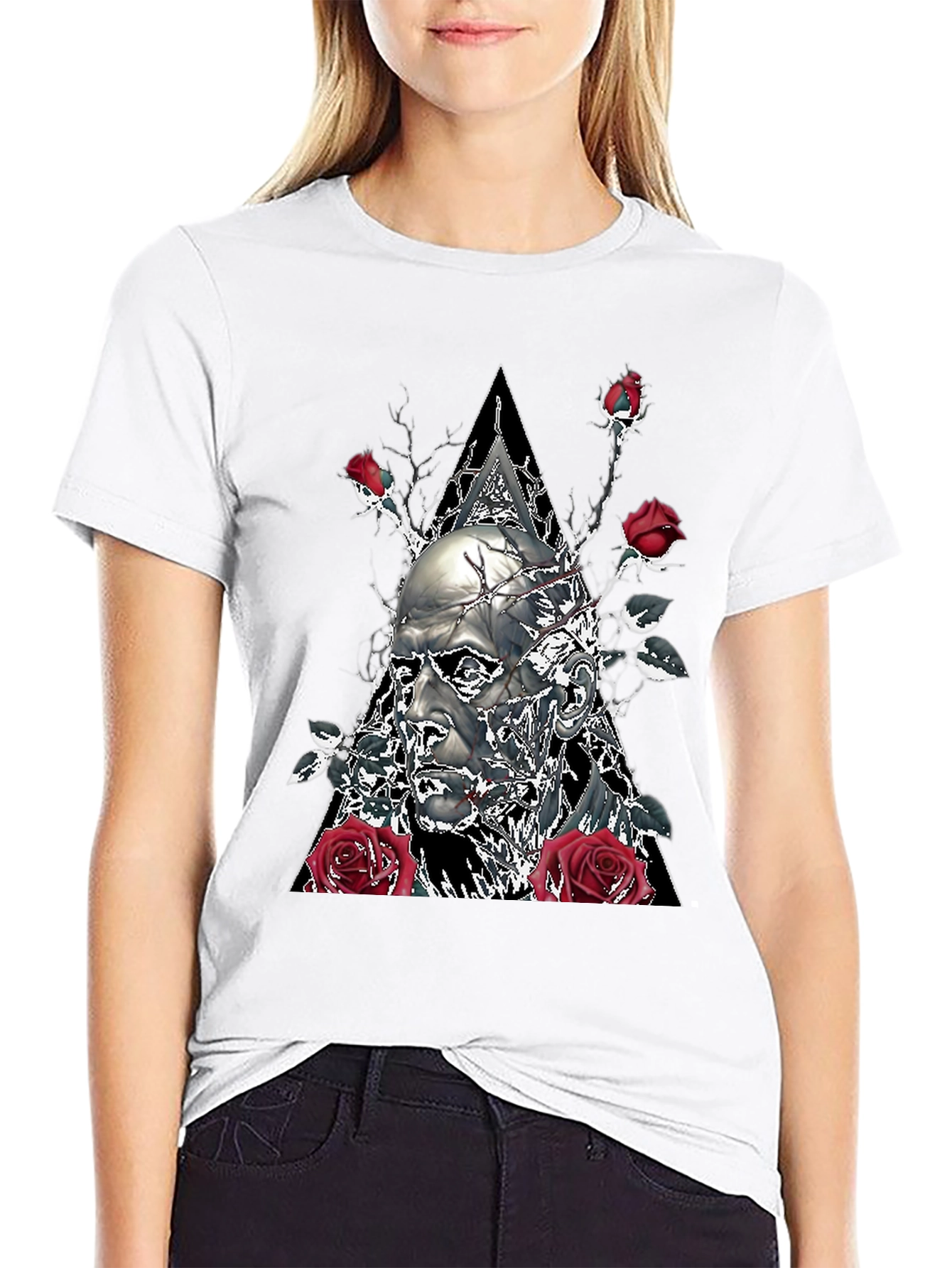 Black Skull & Roses Graphic Tee - Black view 9