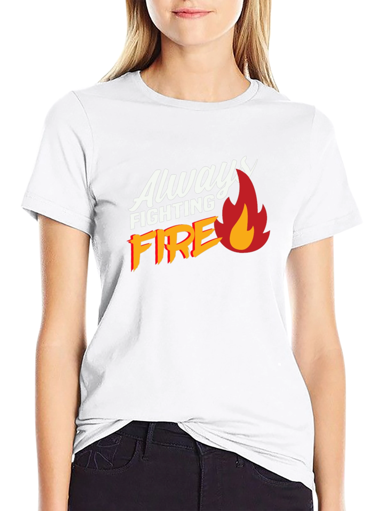 Black Always Fighting Fire Graphic Print Black T-Shirt view 9
