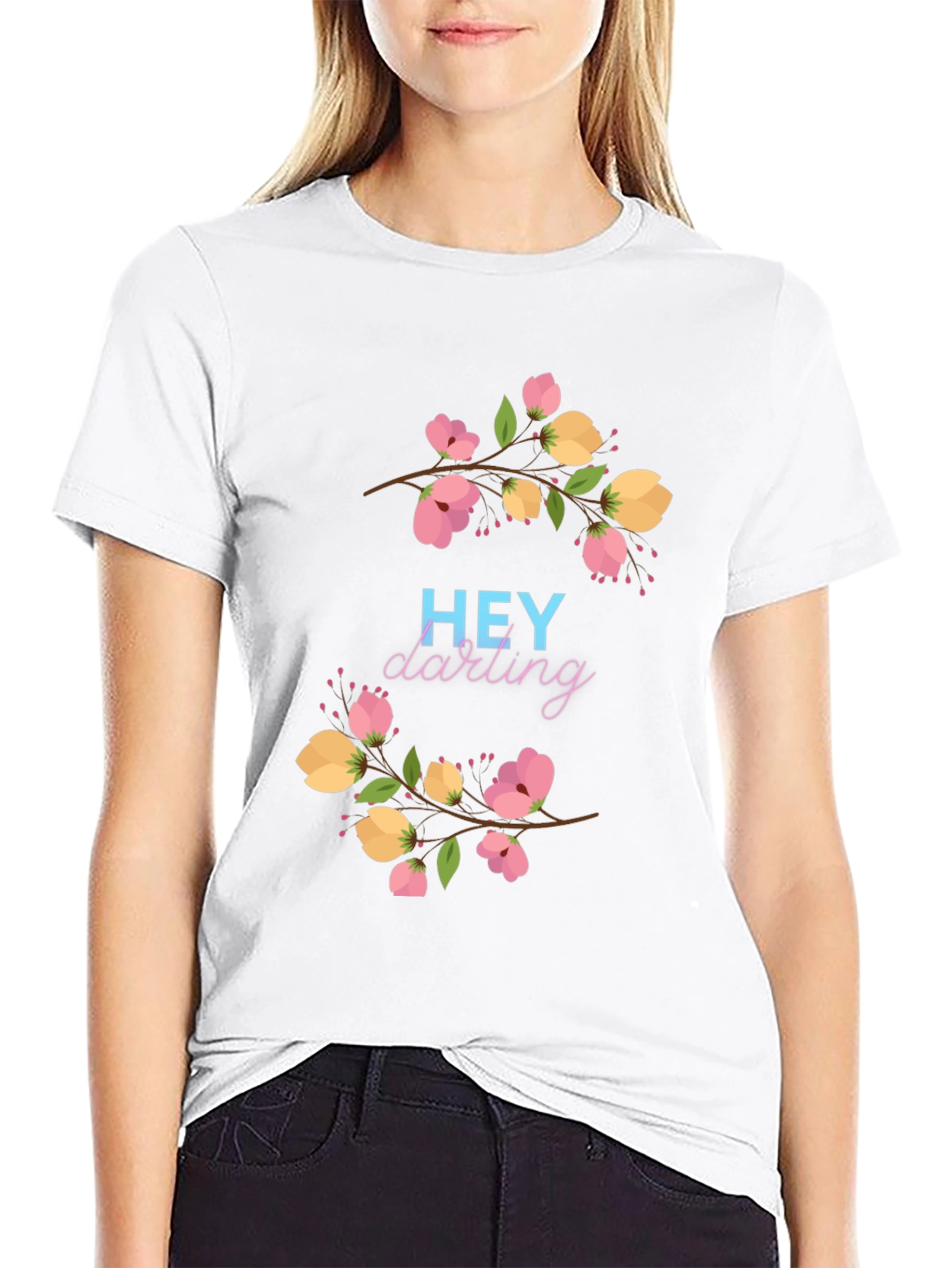 Black Hey Darling Floral Graphic Black T-Shirt view 9