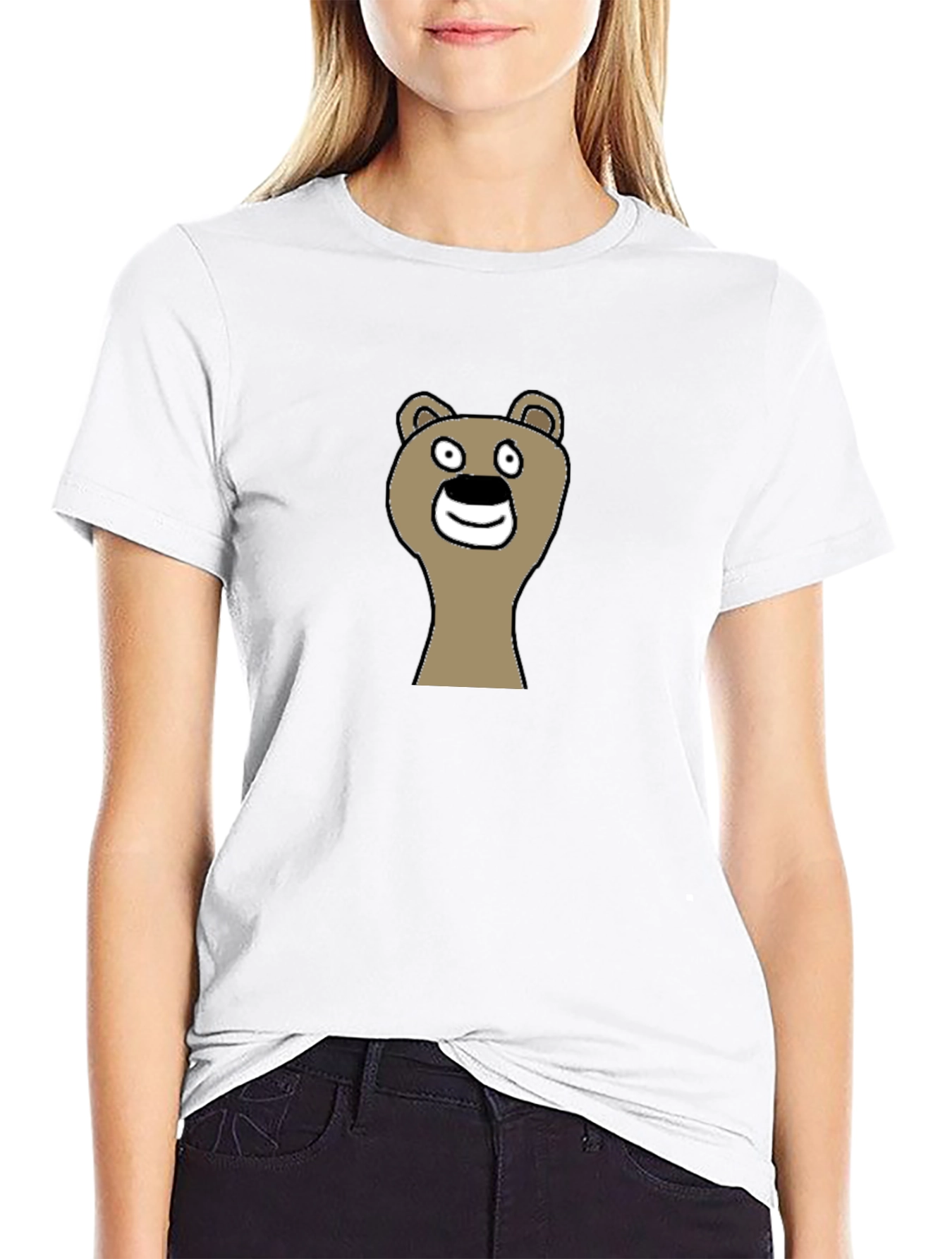 Black Funny Cartoon Bear Graphic Black T-Shirt view 9