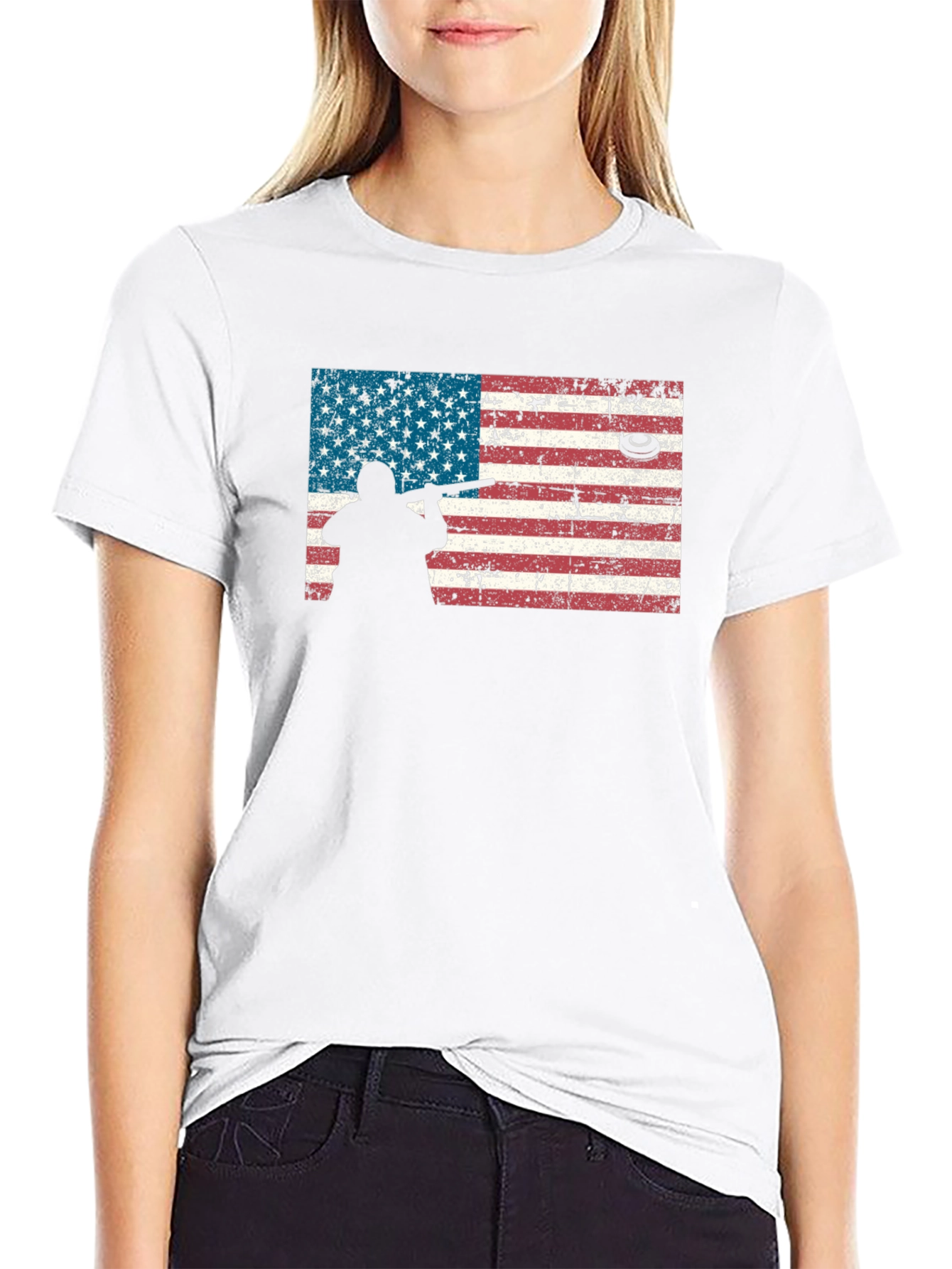 Black American Flag Skeet Shooting T-Shirt view 9