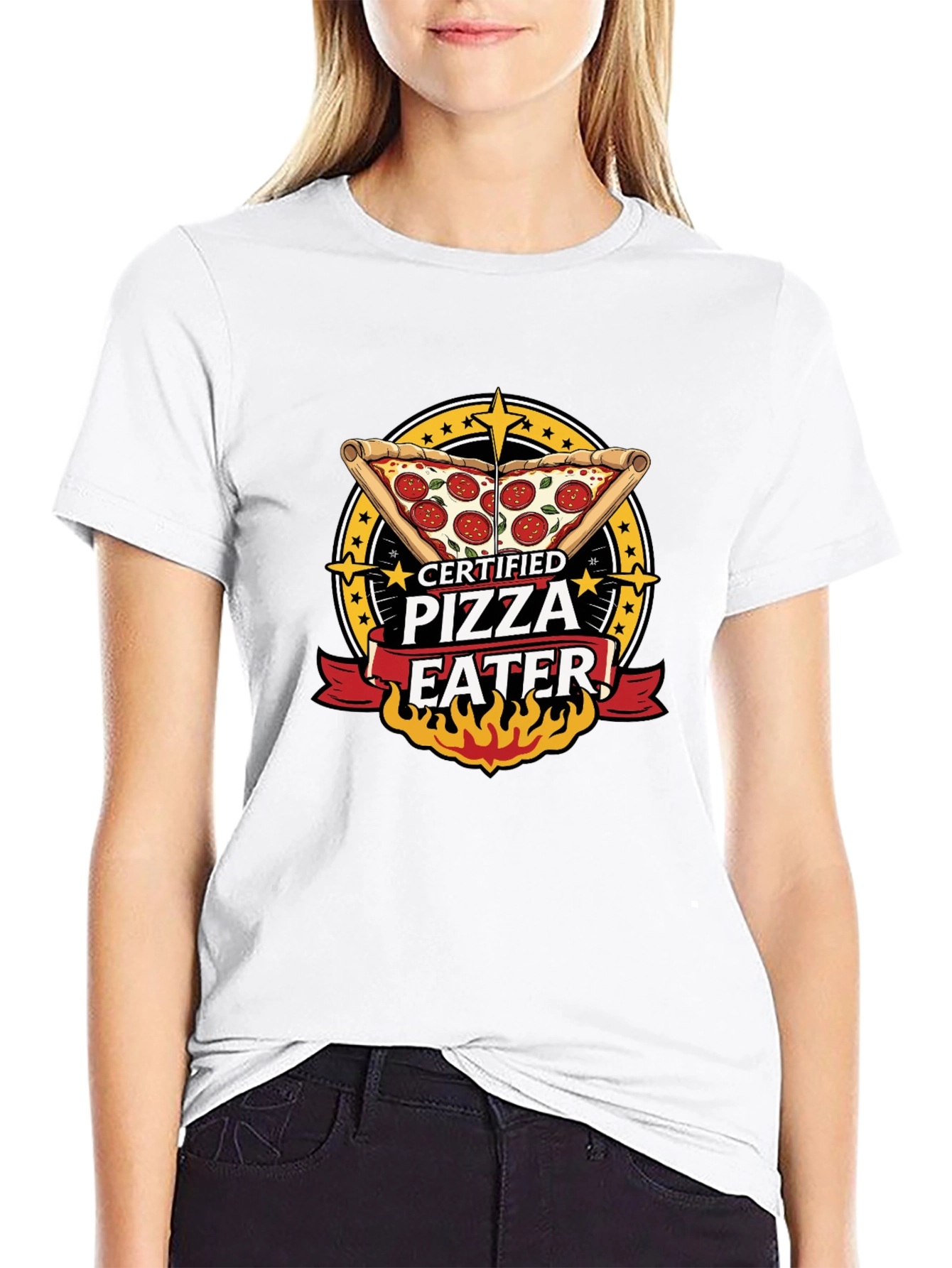 Black Certified Pizza Eater Graphic Tee - Fun Foodie Shirt view 9