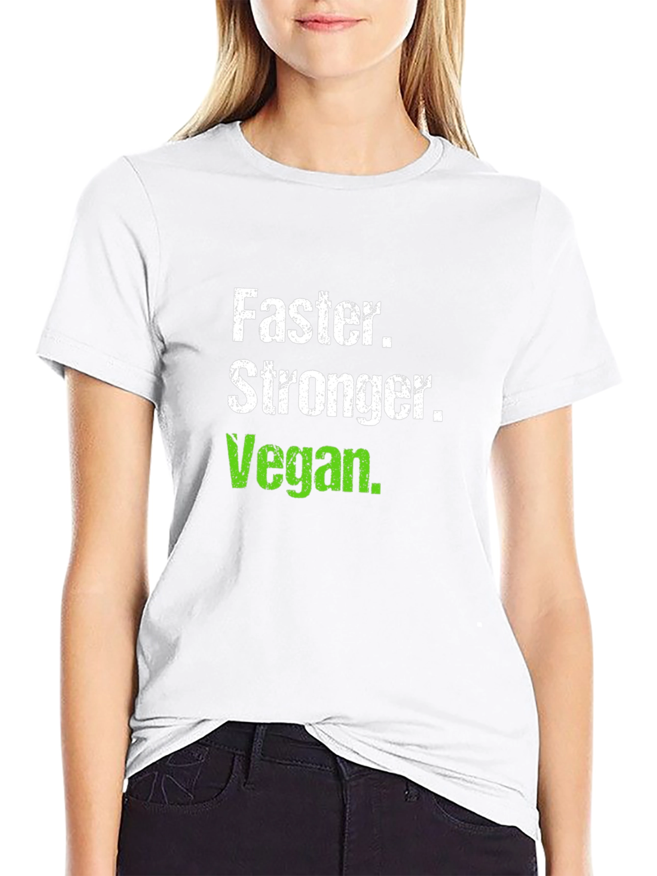 Black Faster Stronger Vegan T-Shirt - Black Crew Neck view 9
