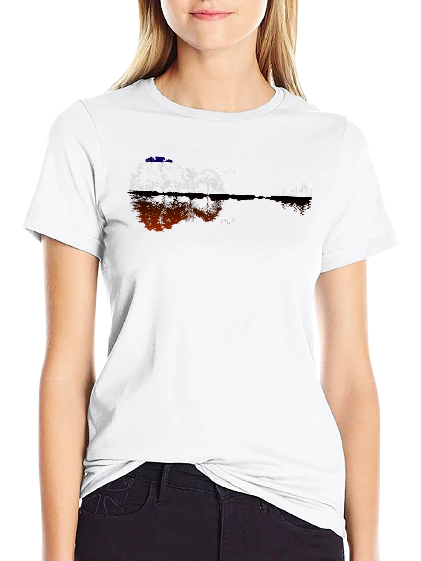 Black Guitar Landscape Graphic Tee - Black Cotton Blend view 9
