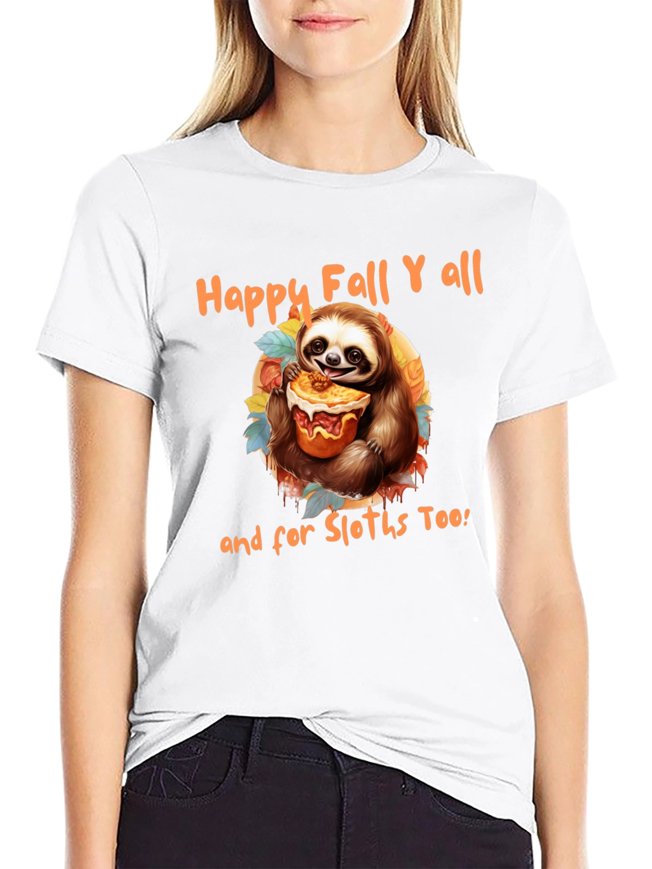 Black Happy Fall Y'all Sloth T-Shirt view 9