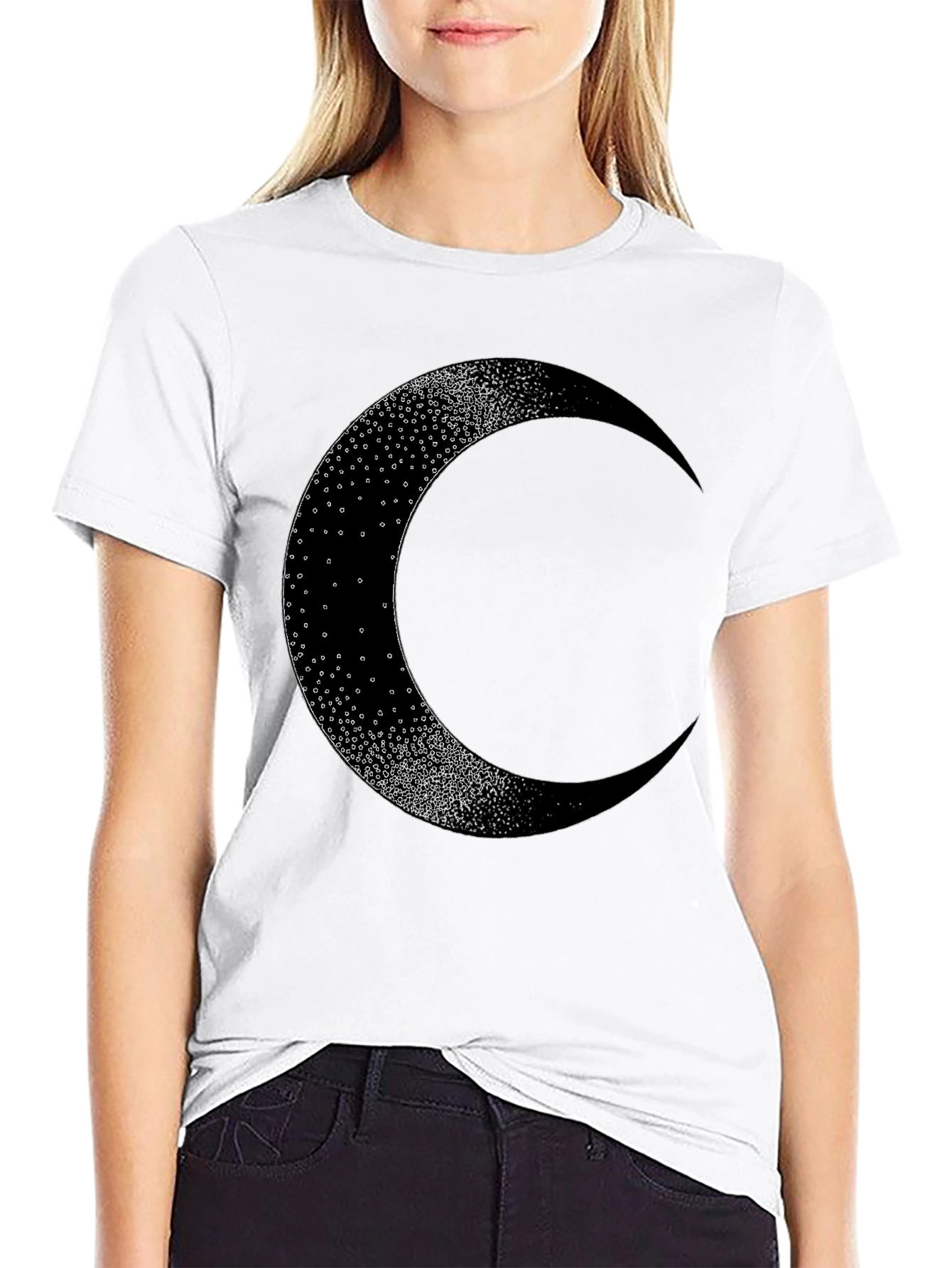 Black Crescent Moon Graphic Tee - Black Cotton Blend view 9