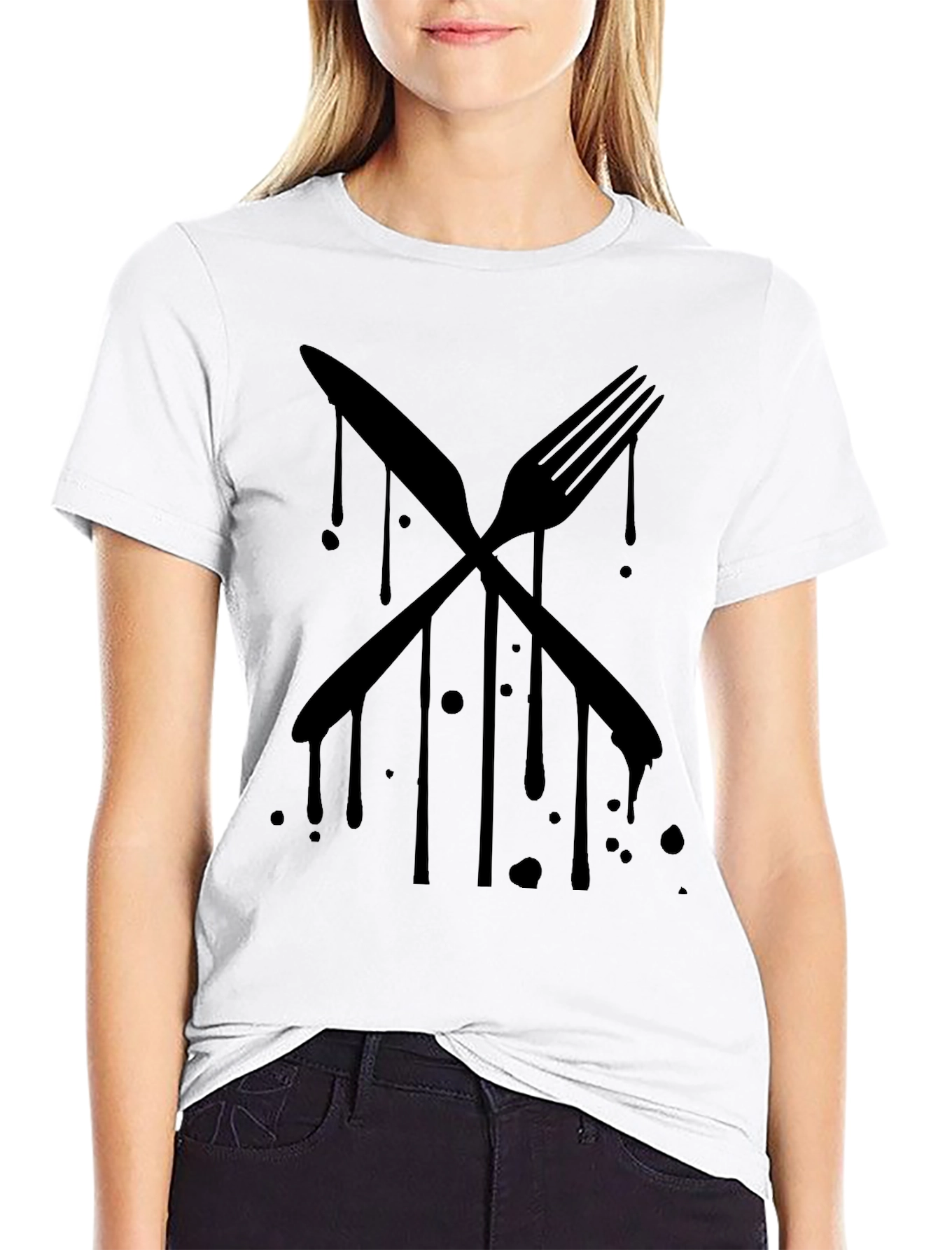 Black Black Drip Cutlery Graphic Tee view 9