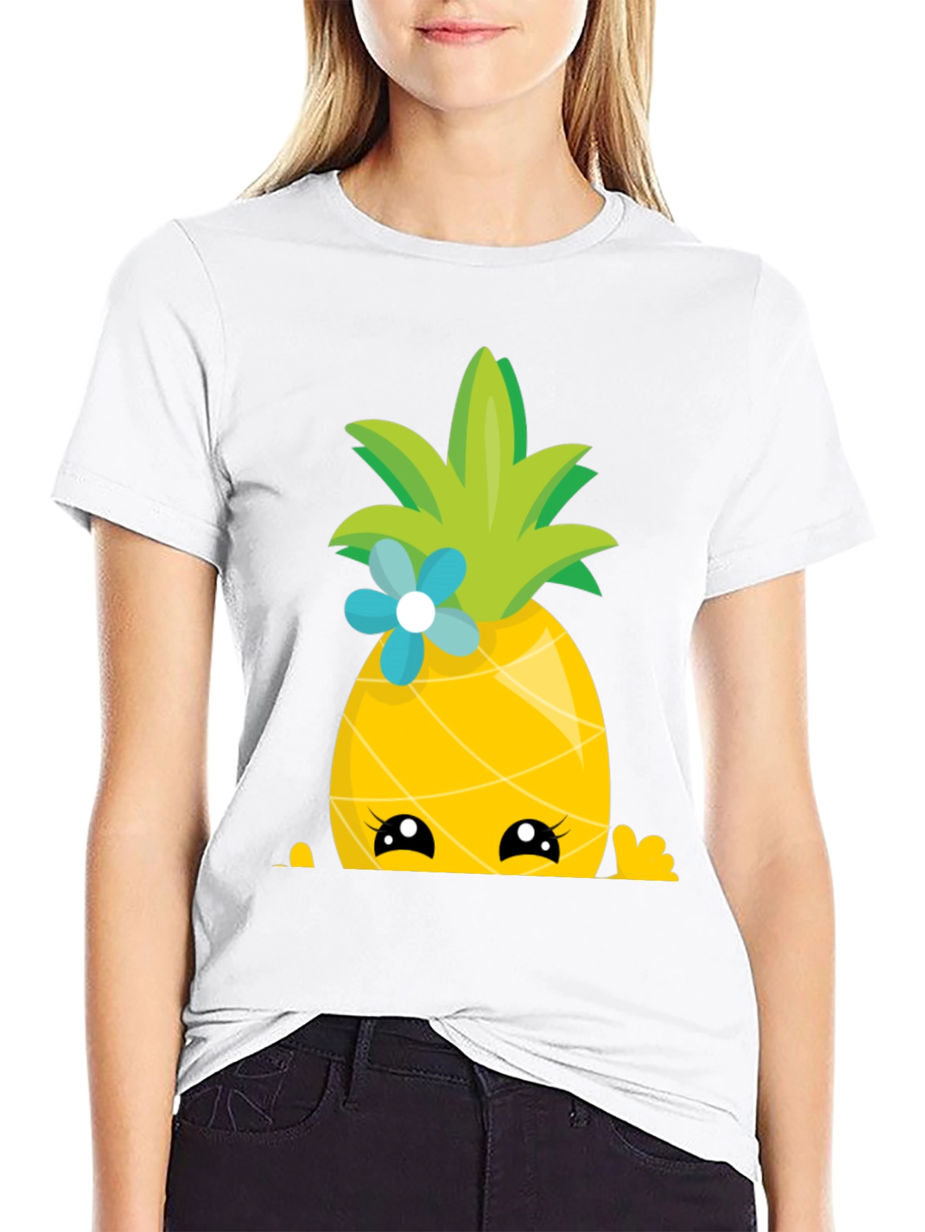 Black Cute Pineapple Peekaboo Graphic T-Shirt view 9
