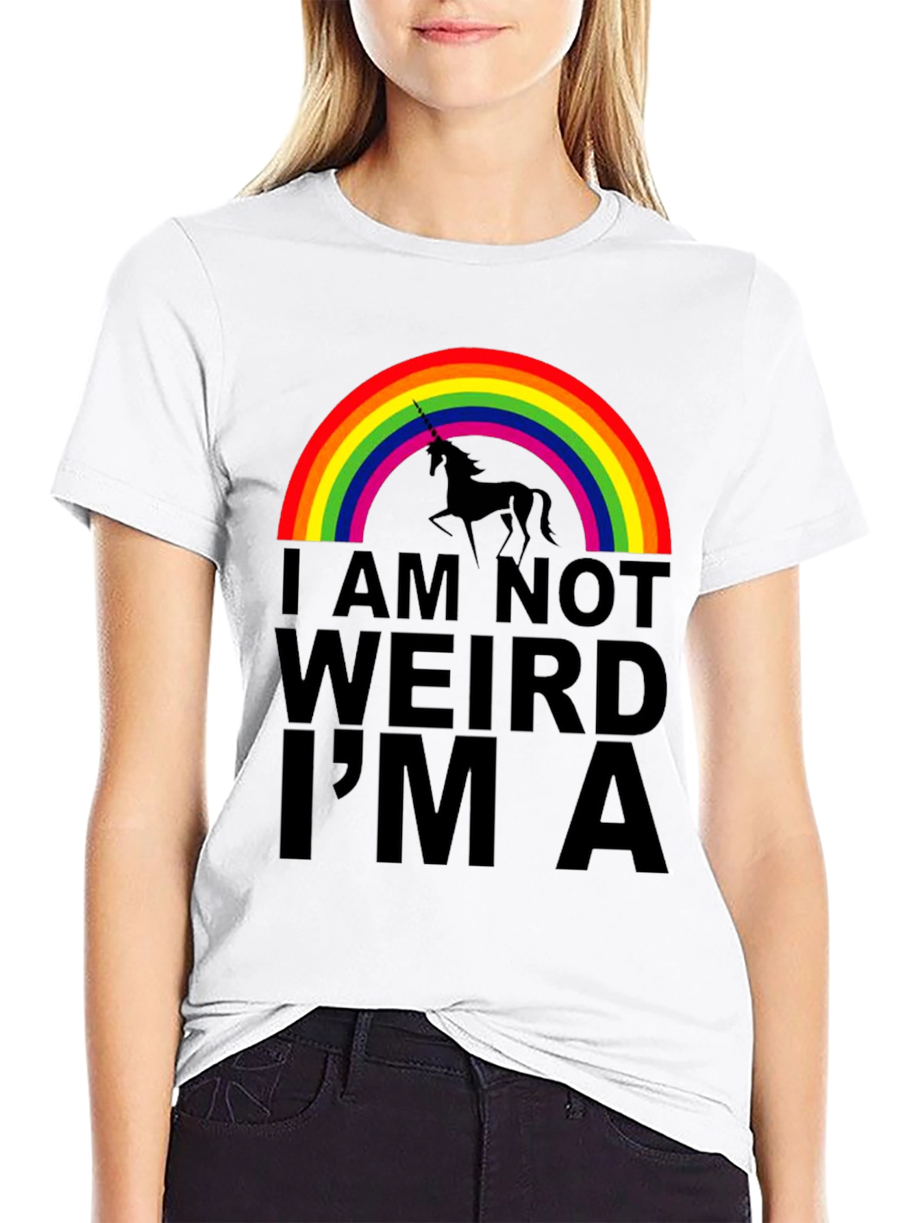 Black Unicorn Rainbow T-Shirt - I'm Not Weird, I'm A Unicorn! view 9
