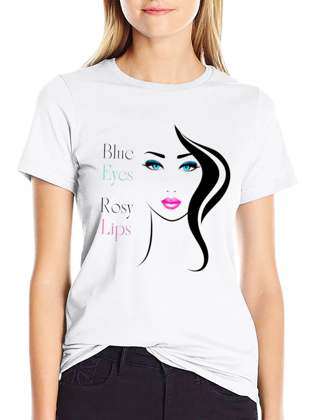 Black Blue Eyes Rosy Lips Graphic Tee view 9