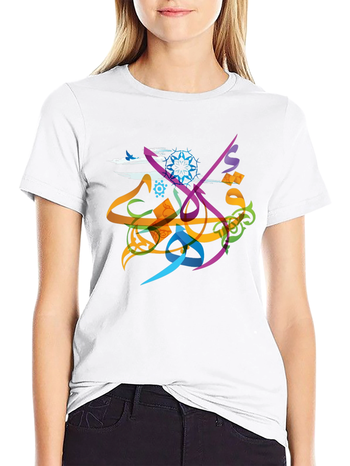 Black Abstract Calligraphy Graphic T-Shirt view 9