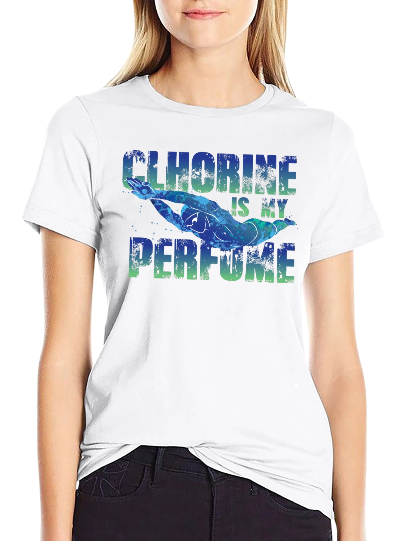 Black Chlorine is My Perfume Funny Swimmer T-Shirt view 9
