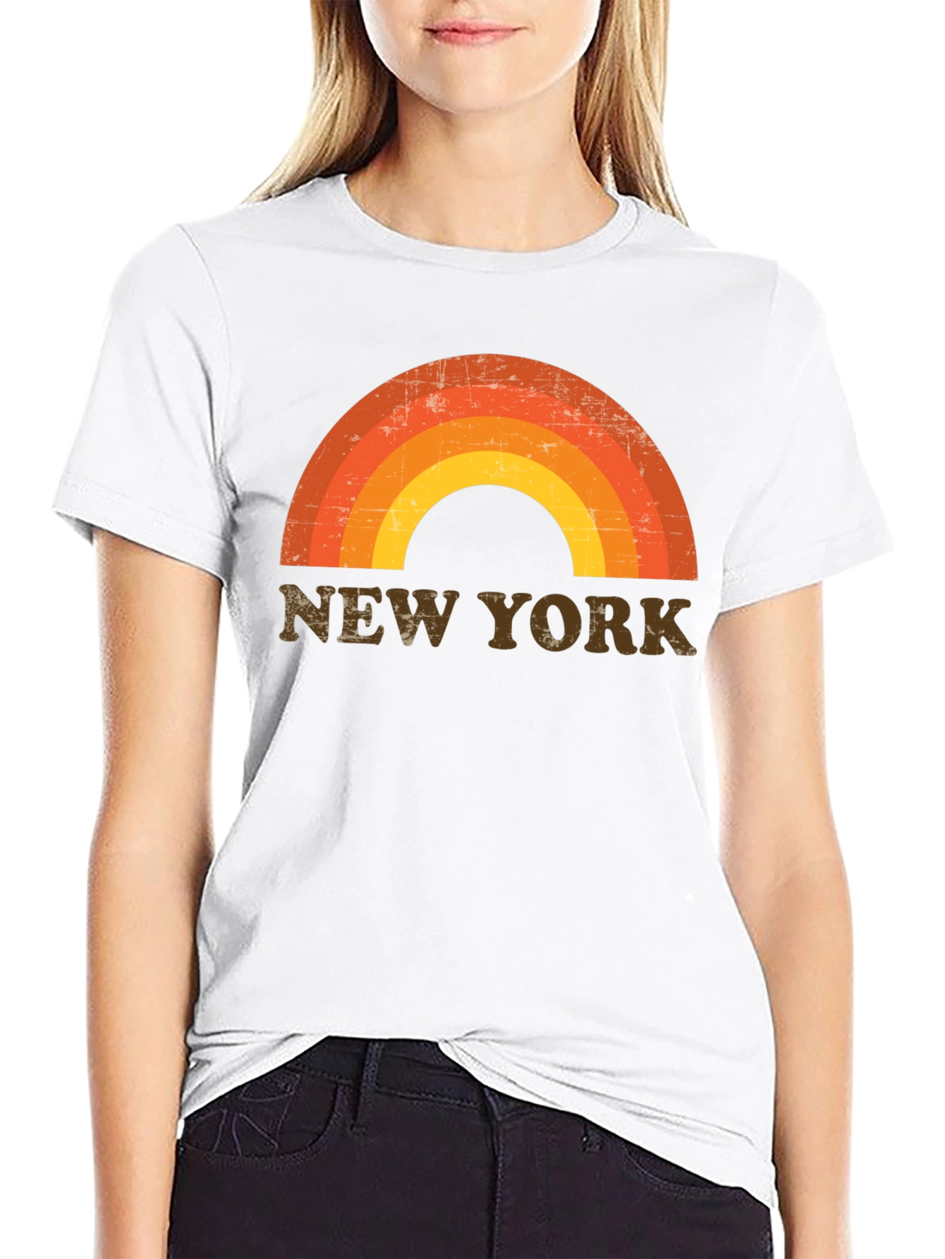 Black Retro New York Rainbow Graphic Tee view 9