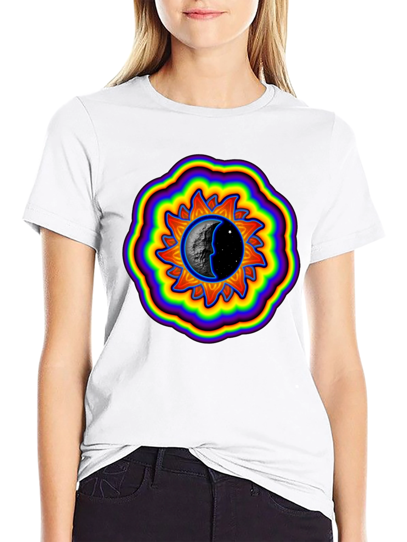 Black Sun and Moon Graphic Black T-Shirt view 9