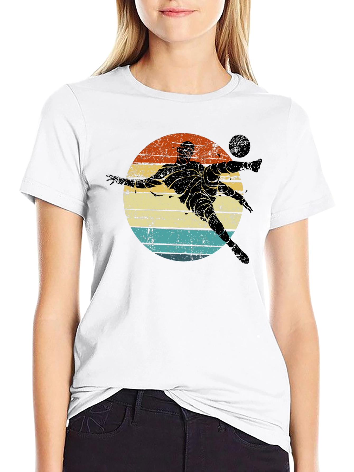 Black Retro Soccer Player Graphic T-Shirt view 9