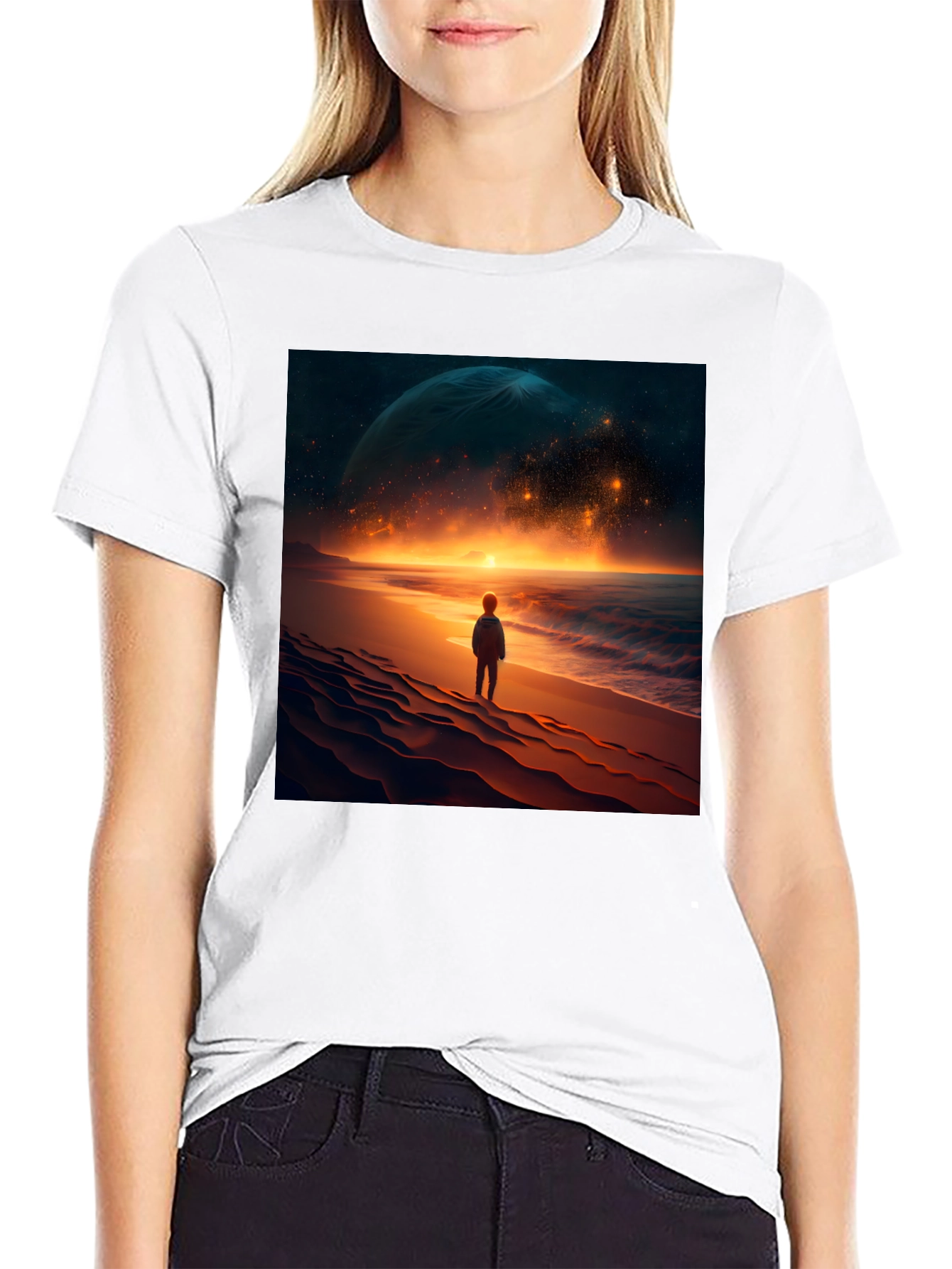 Black Cosmic Beach Graphic Tee - Black Cotton Blend view 9