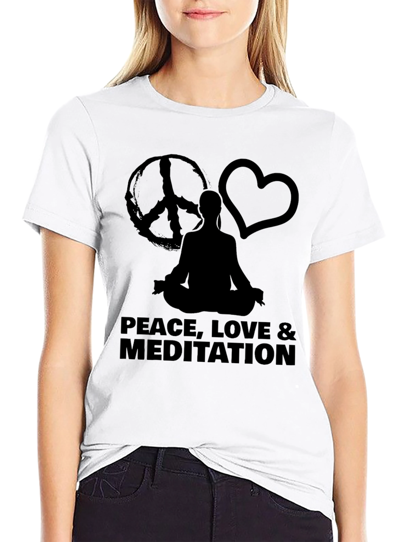 Black Peace Love Meditation Graphic Tee - Black view 9