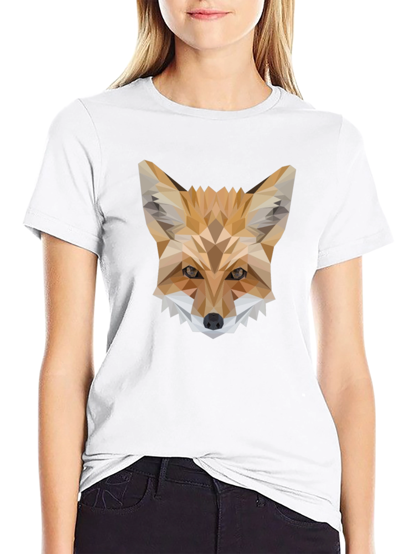Black Geometric Fox T-Shirt - Modern Animal Print Tee view 9