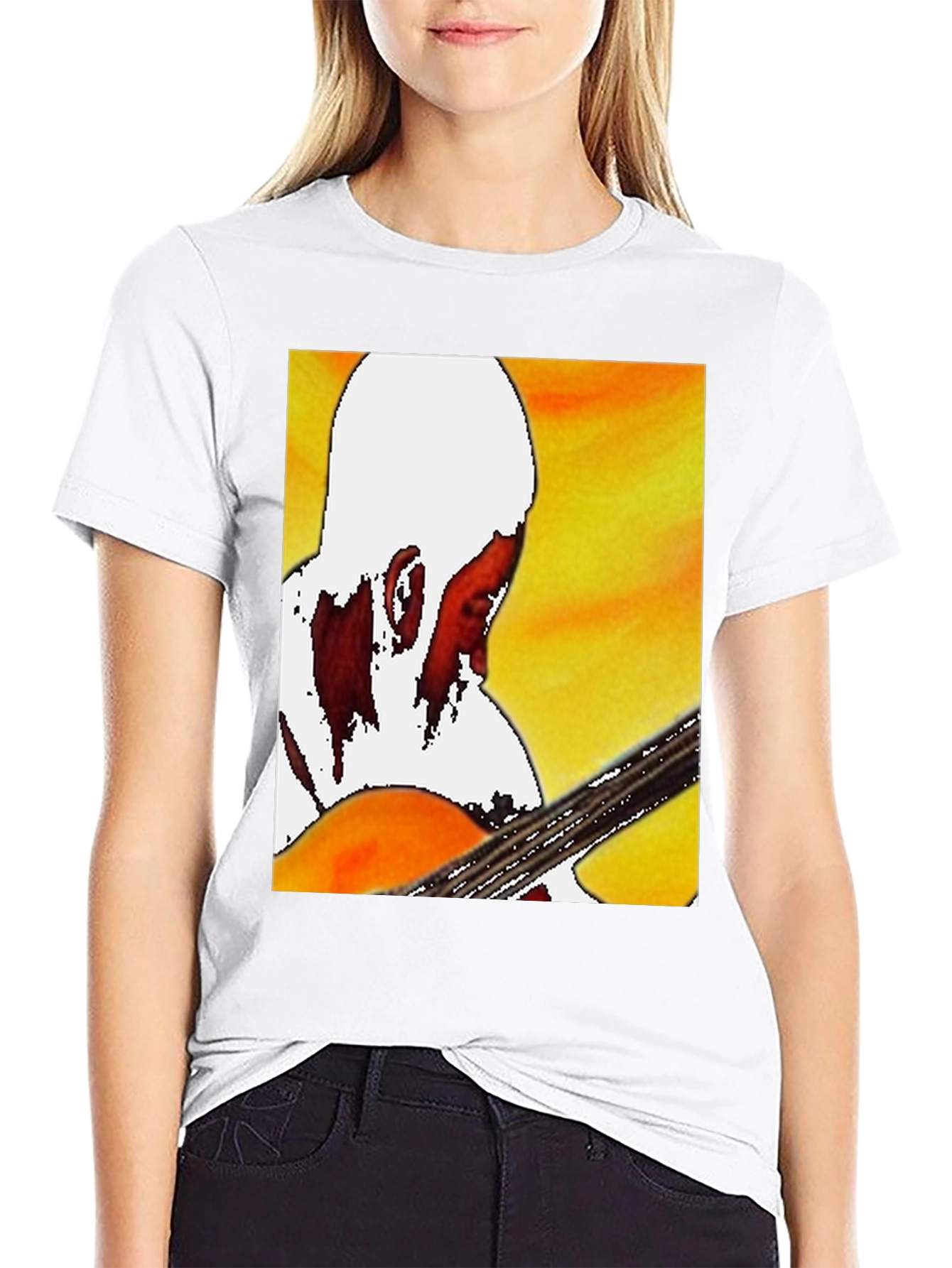 Black Guitar Player Graphic T-Shirt - Classic Crew Neck view 9