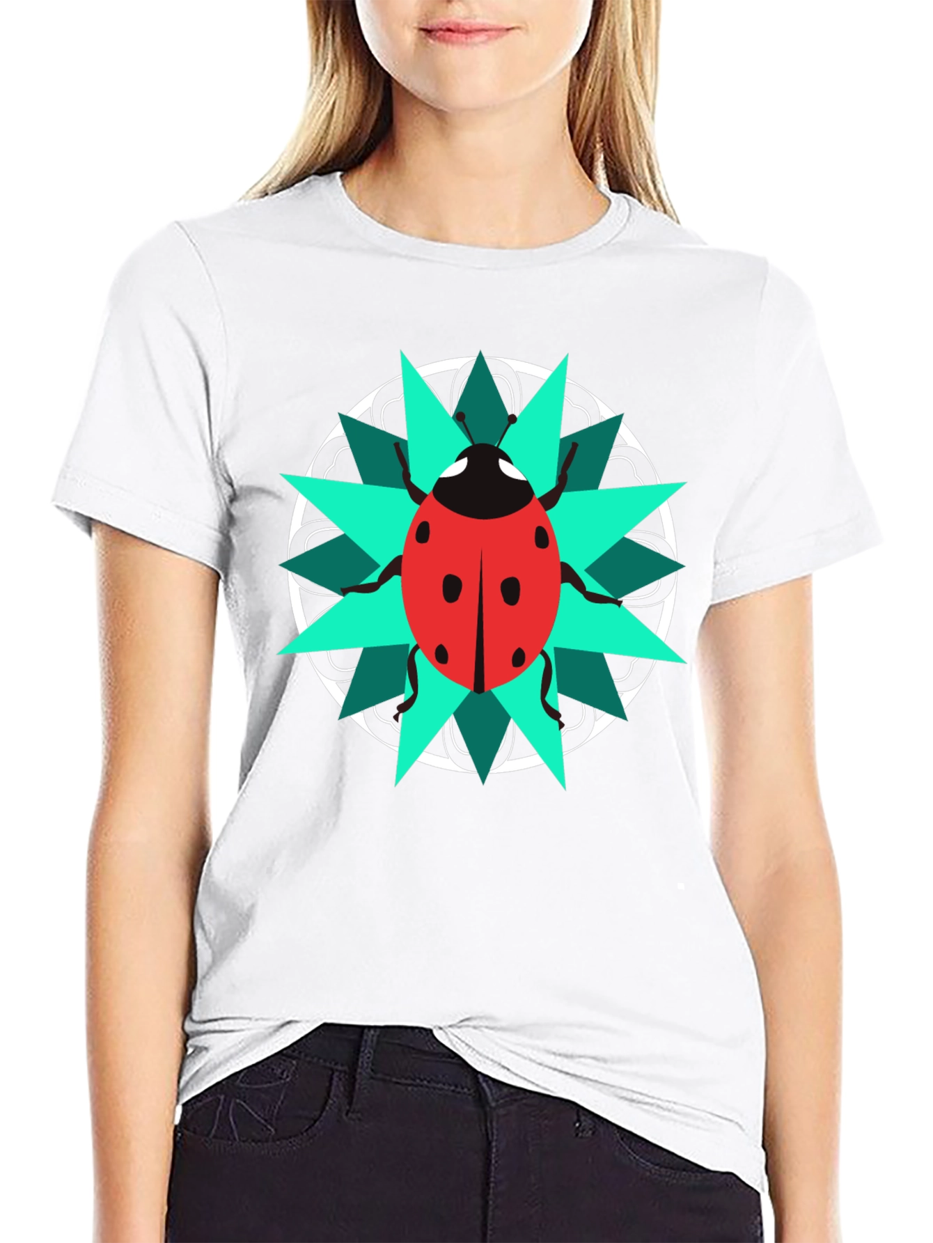 Black Ladybug Mandala Graphic Tee - Stylish Black T-Shirt view 9