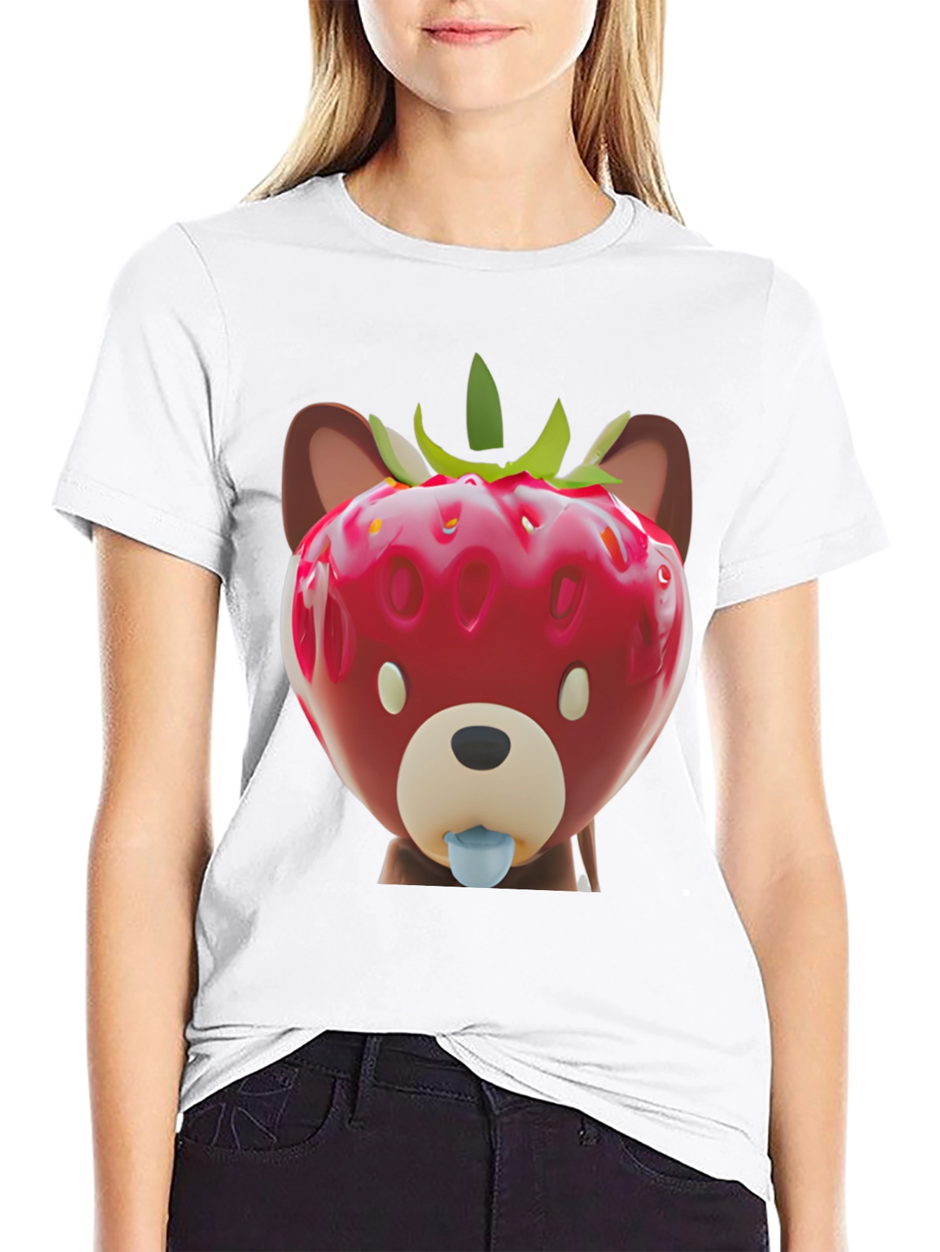 Black Strawberry Bear Graphic Tee - Unique Men's Black T-Shirt view 9