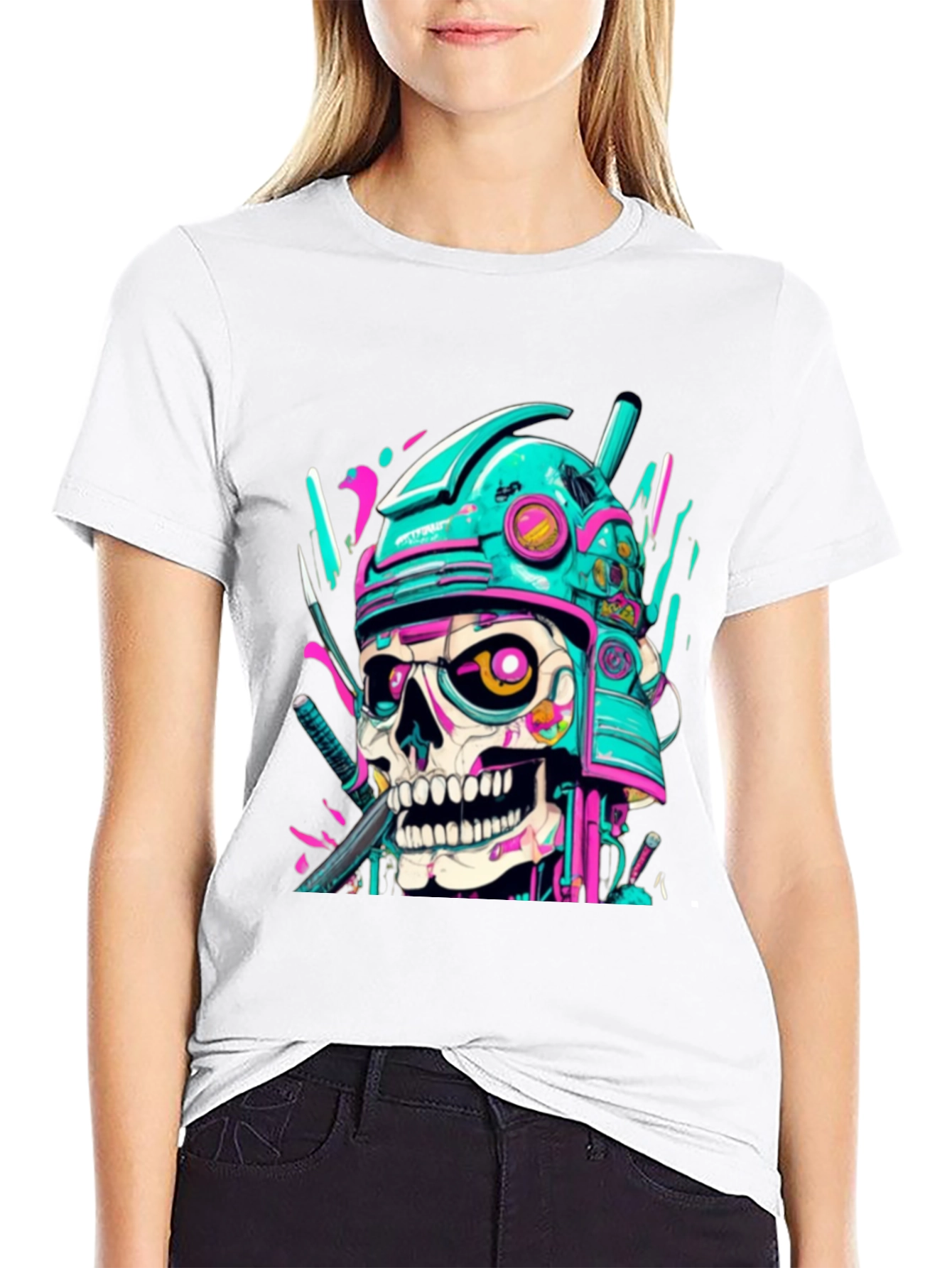 Black Cyberpunk Samurai Skull Graphic Tee - Edgy Fashion view 9