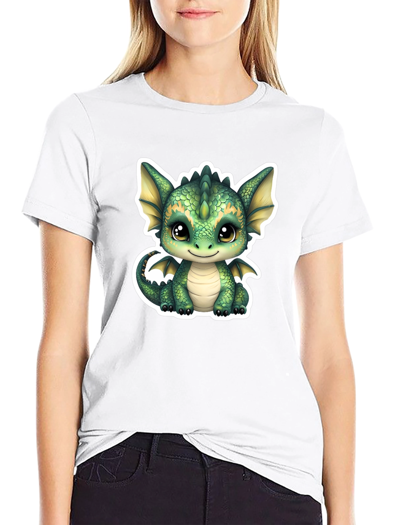 Black Cute Dragon Graphic Tee - Soft Black Cotton Shirt view 9