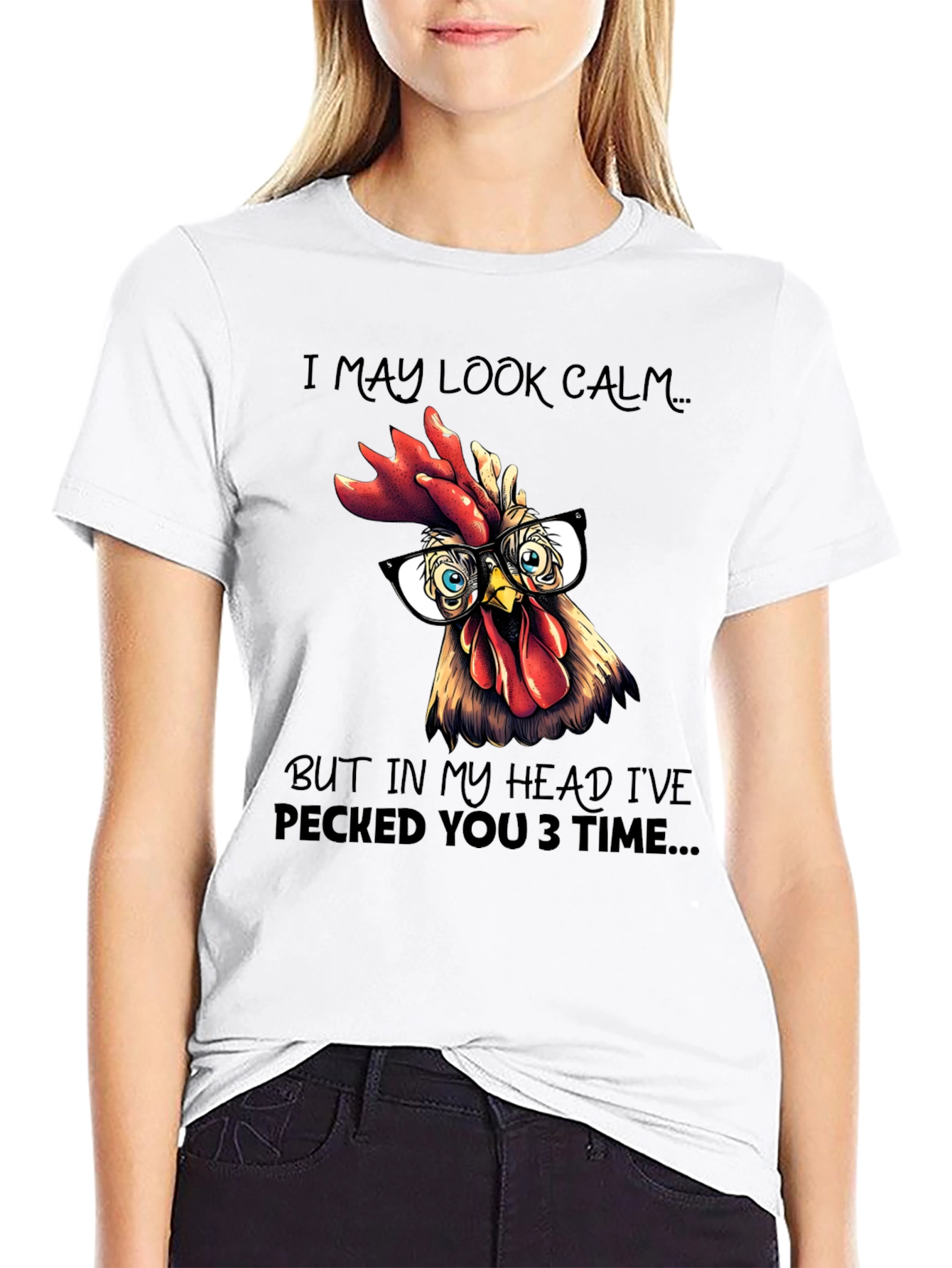 Black Funny Rooster T-Shirt - I May Look Calm view 9