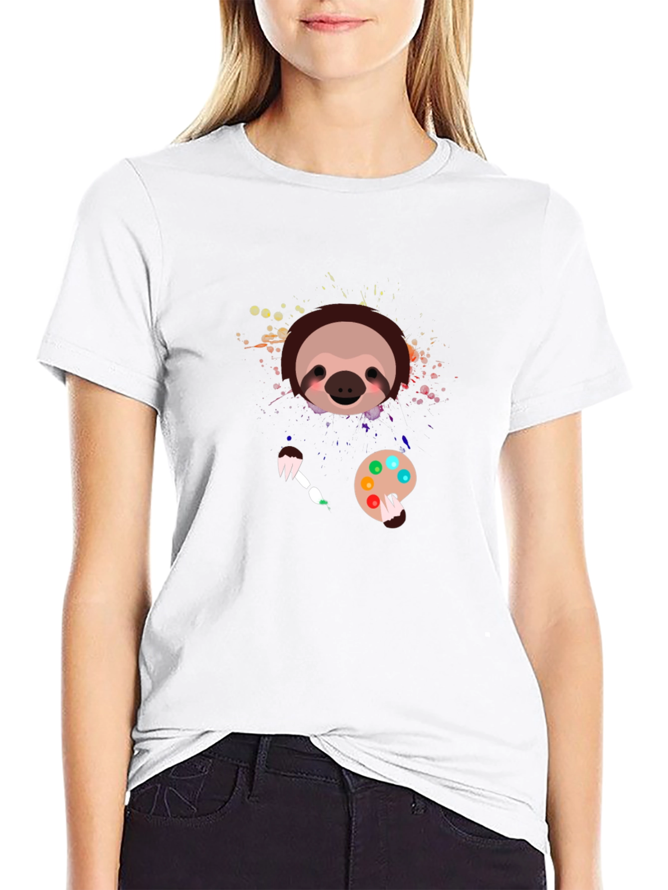 Black Sloth Artist Graphic T-Shirt - Cute Painter Tee view 9