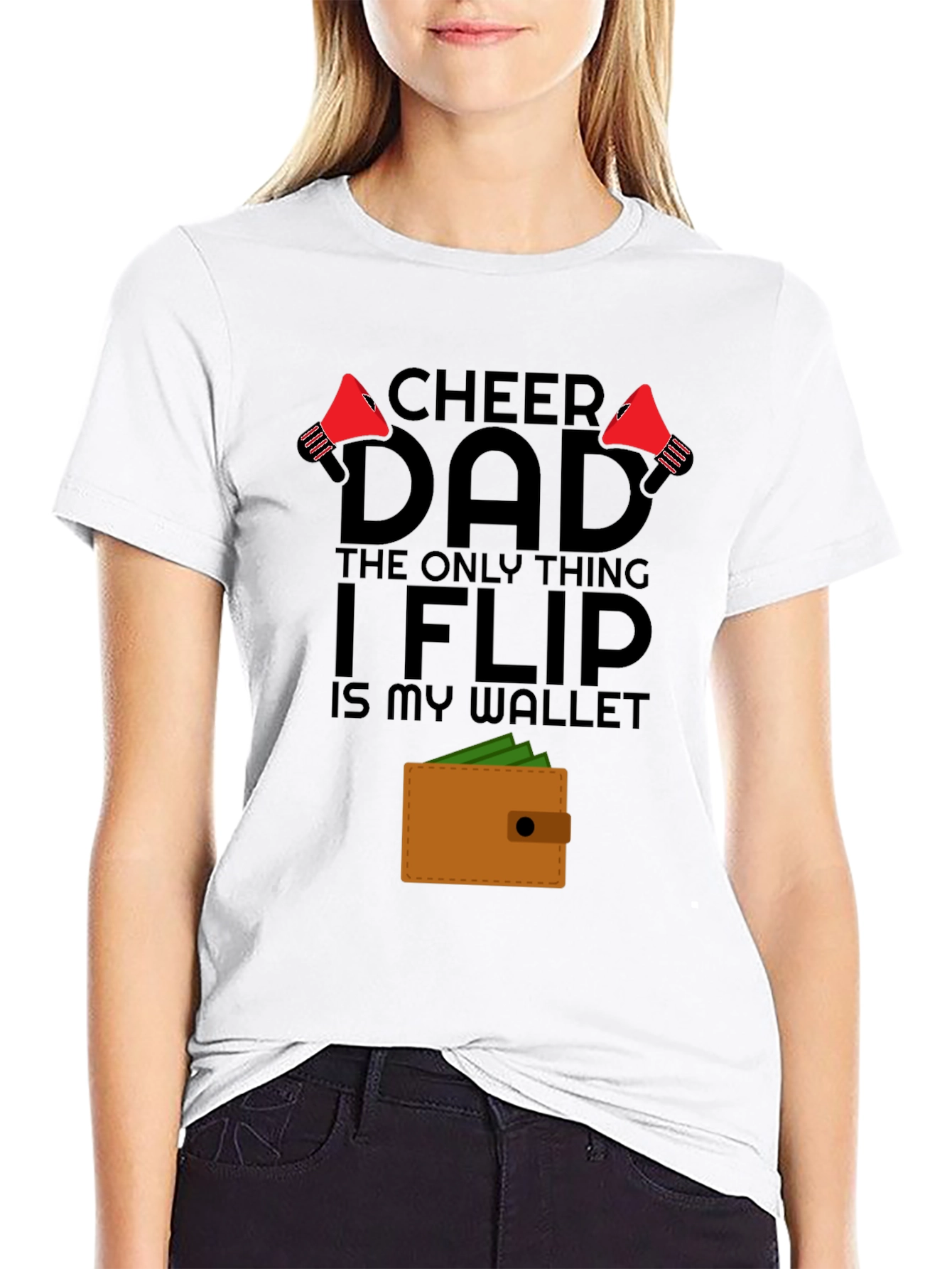 Black Cheer Dad Wallet Flip T-Shirt - Gift for Dad view 9