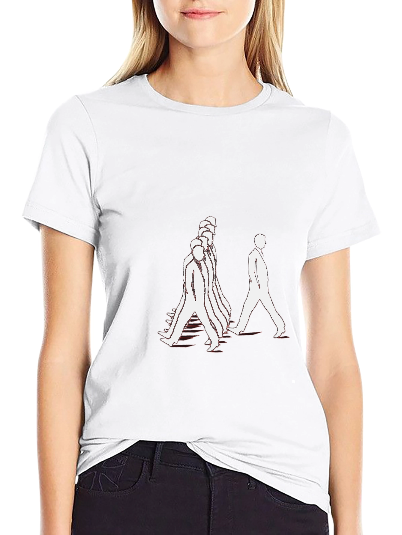 Black Black T-Shirt with Walking Figures Print view 9