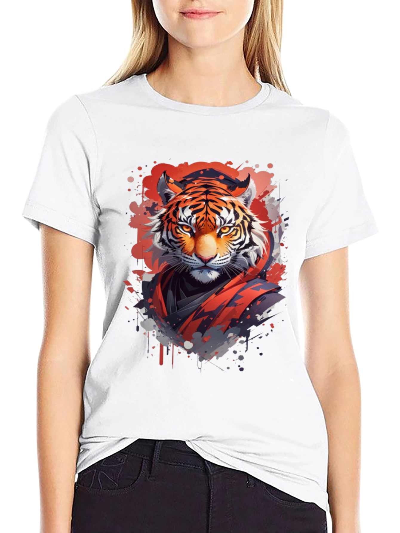Black Tiger Graphic Print Black T-Shirt view 9