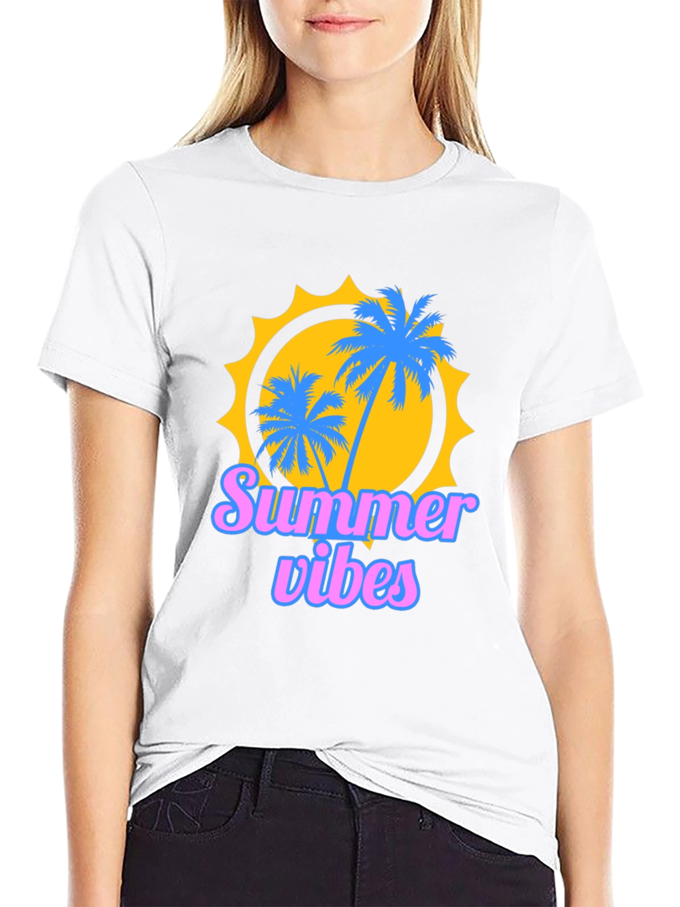 Black Summer Vibes Graphic Tee - Black Cotton T-Shirt view 9