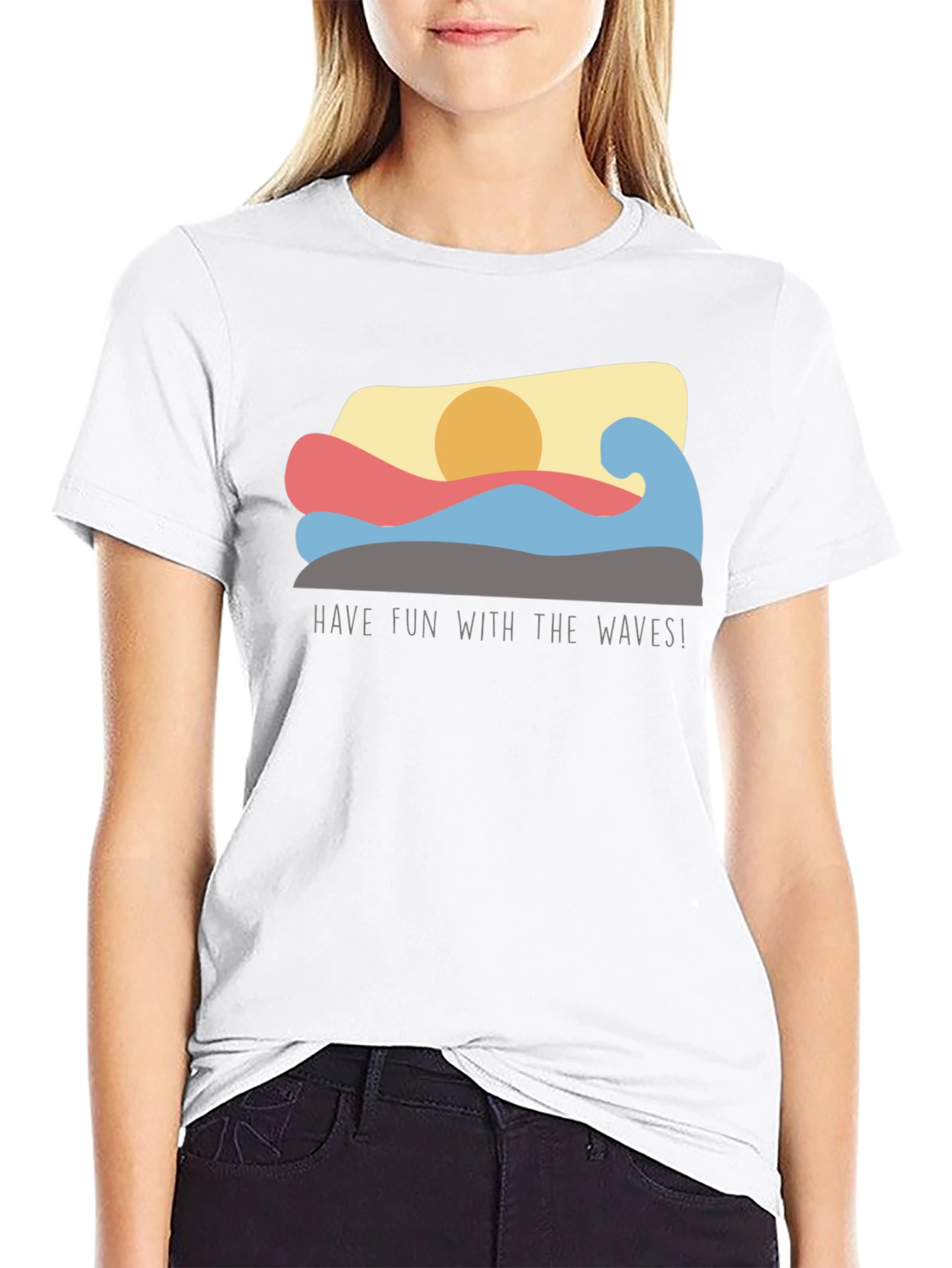 Black Fun Waves Graphic Tee - Black Cotton T-Shirt view 9