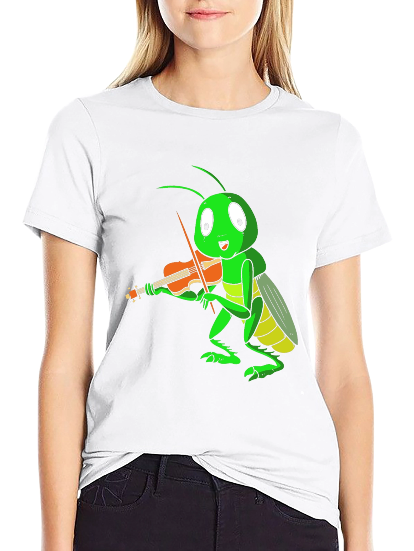 Black Grasshopper Violinist T-Shirt - Unique Graphic Tee view 9