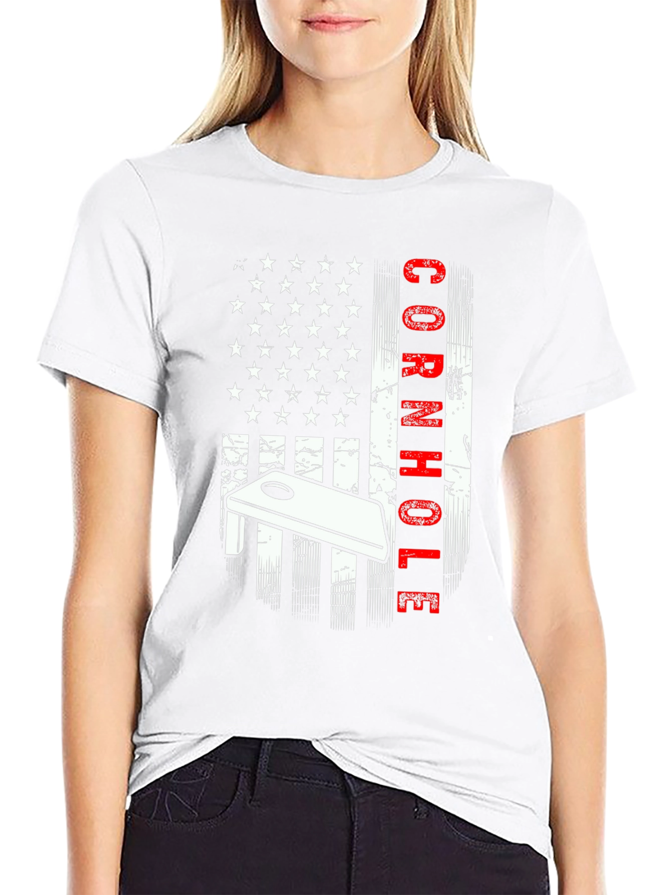 Black Cornhole American Flag Graphic Tee view 9